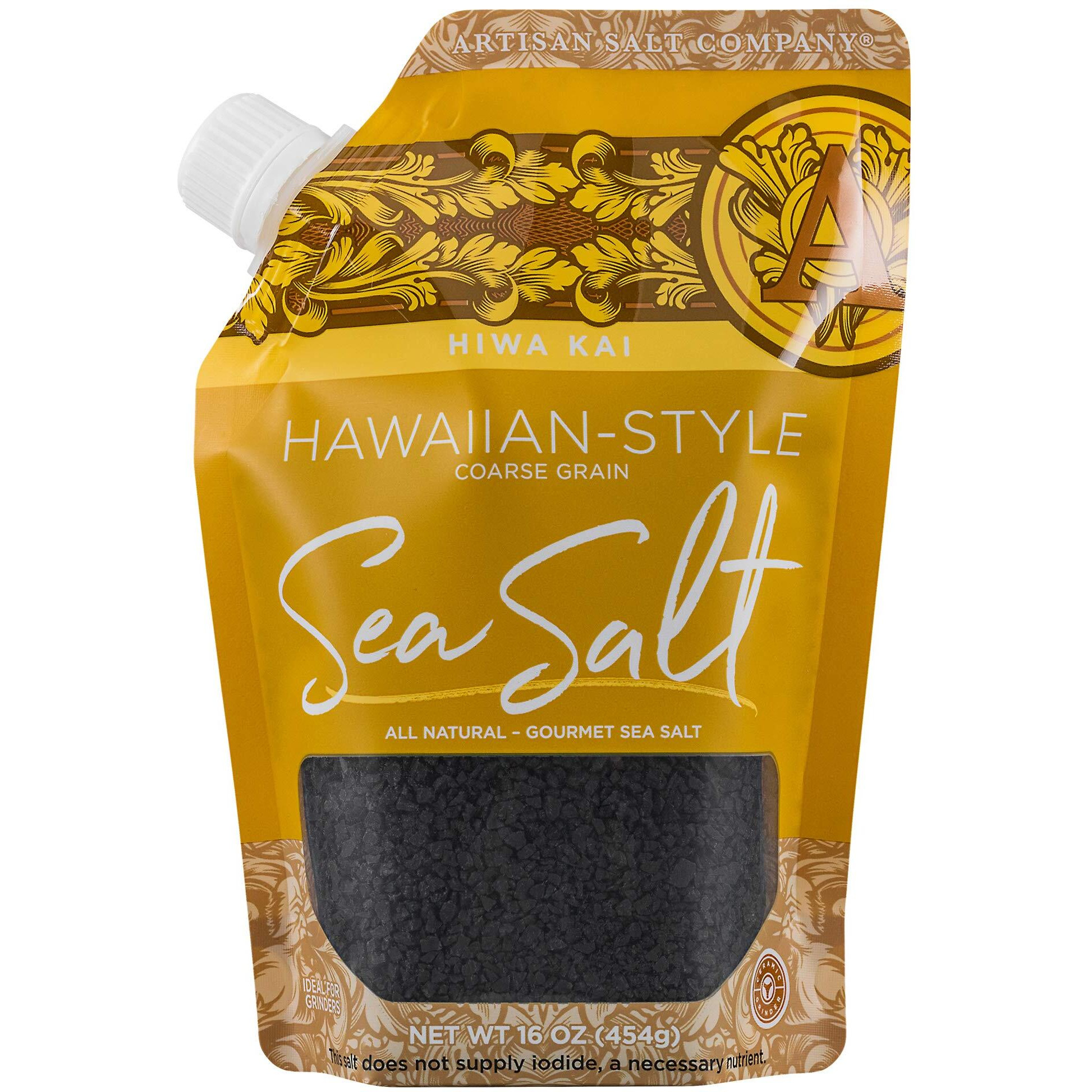 Saltworks Artisan Salt Company Hiwa Kai Black Hawaiian-Style Sea Salt, Coarse Grain, Pour Spout, 16 Ounce