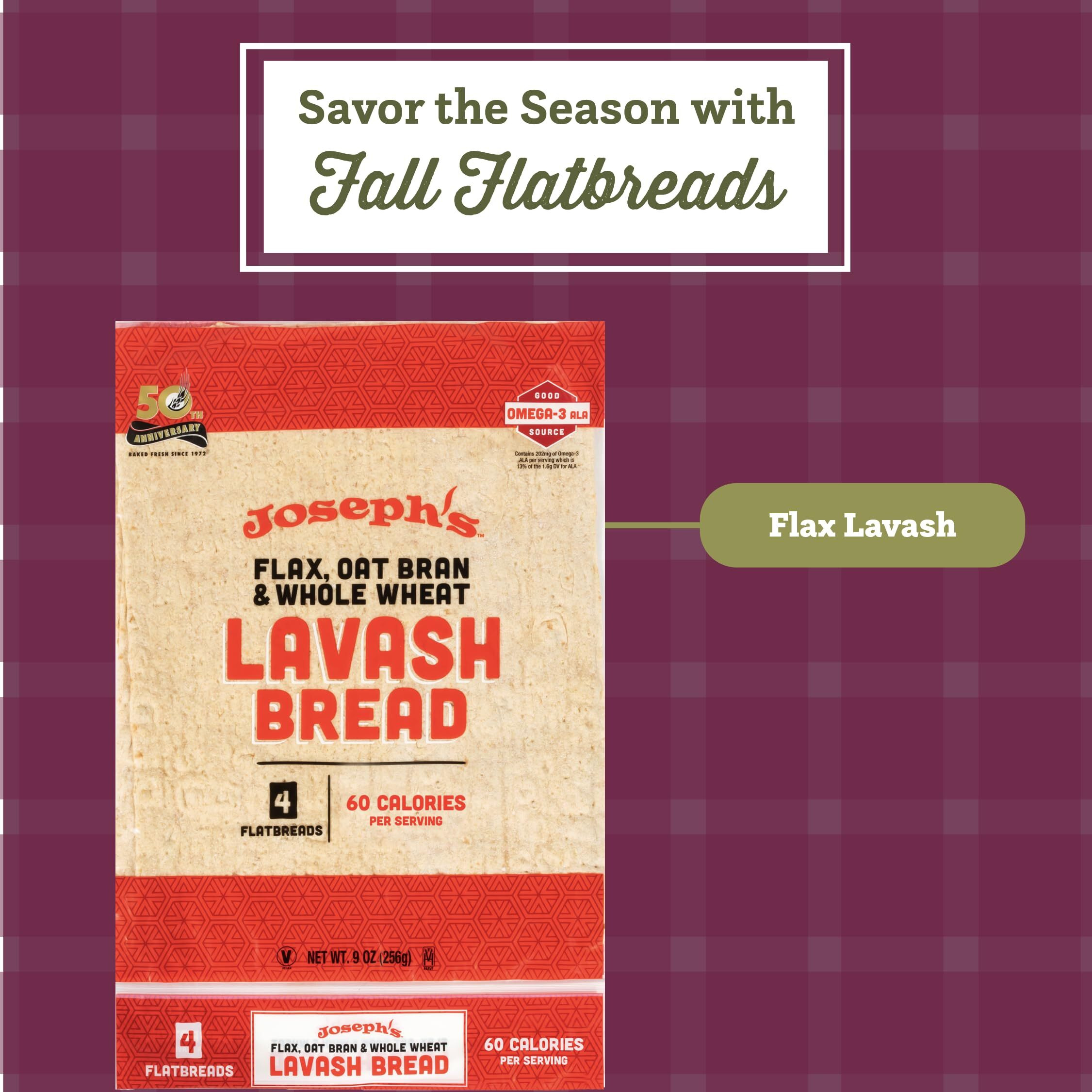 Joseph's 2-Pack Value Variety Bundle, Flax Oat Bran Whole Wheat Lavash Bread (4 Lavash Squares Total) And Pita Bread (6 Pita Loaves Total), Fresh Baked