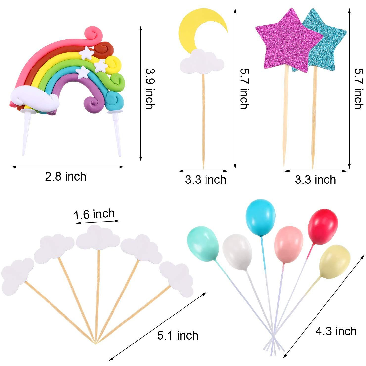 15 Pieces Rainbow Cake Decorations Rainbow Cake Toppers For Birthday Decorations Wedding Party Favors Supplies