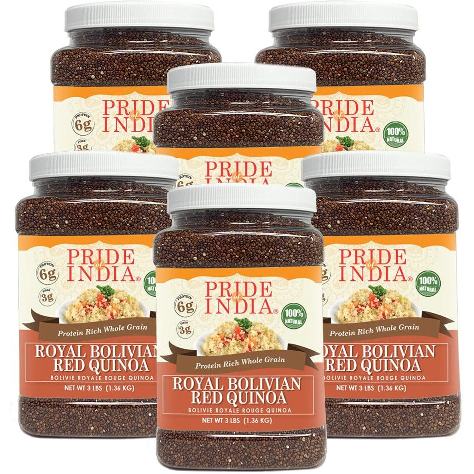 Pride Of India - Pack Of 6 - Natural Royal Red Bolivian Quinoa - Protein Rich Whole Grain Jar, 3 Lbs Jar