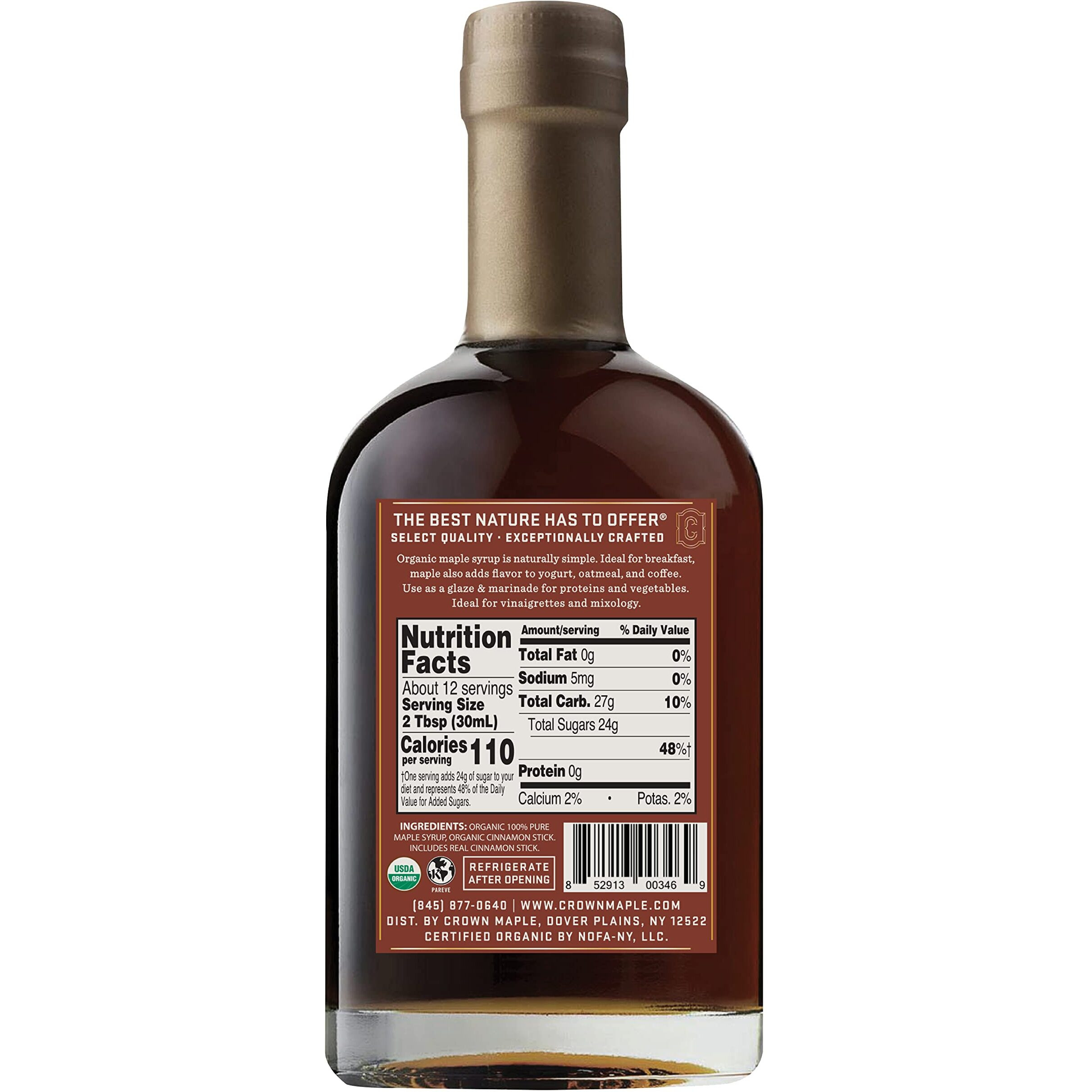 Crown Maple Cinnamon Infused Maple Syrup, 12.7 Fl Oz, Pancakes, Flavor Cocktails, Sticky Buns, Waffles, Certified Organic