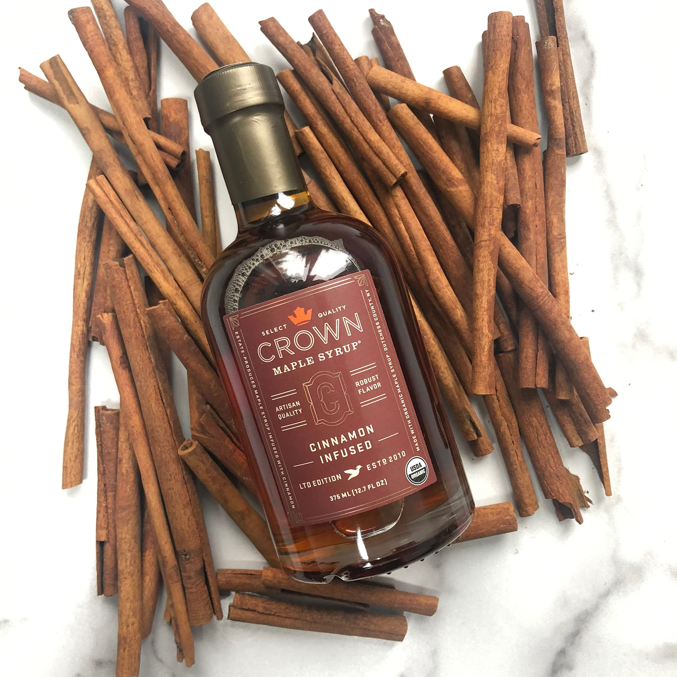 Crown Maple Cinnamon Infused Maple Syrup, 12.7 Fl Oz, Pancakes, Flavor Cocktails, Sticky Buns, Waffles, Certified Organic