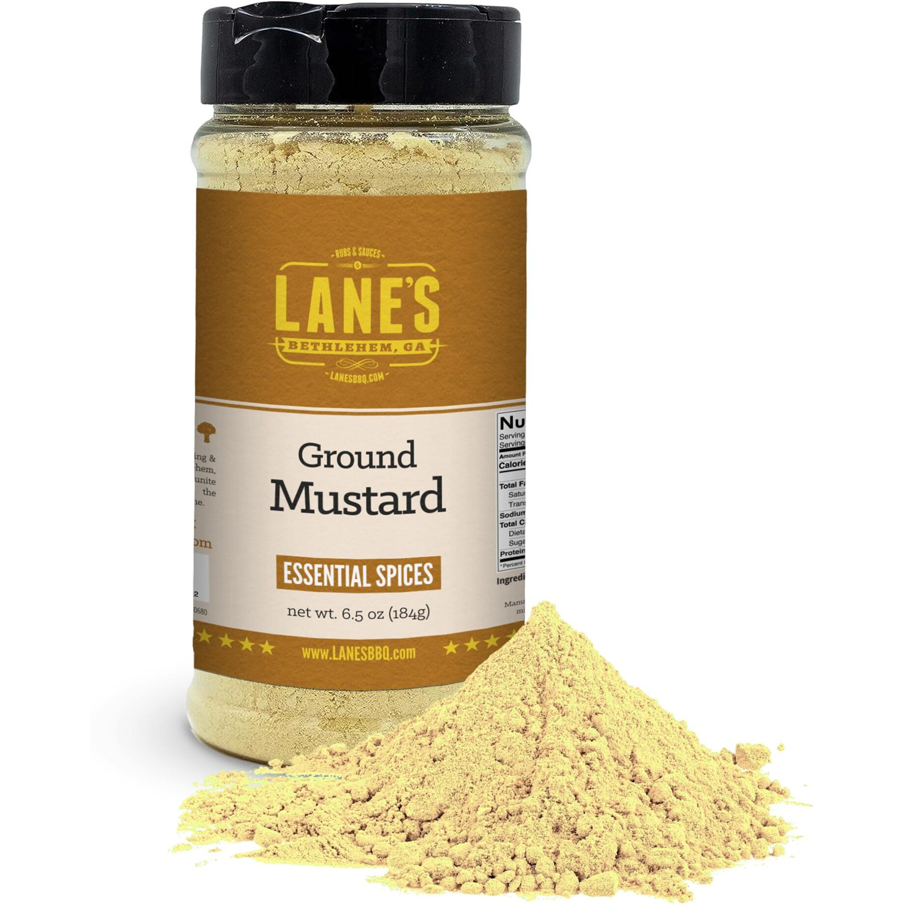 Lane's Ground Mustard Powder, All-Natural Ground Dry Mustard Powder, Perfect For Meats, Fish & Sauces Ground Mustard Seed Powder, Made In Usa, 6.5 Oz