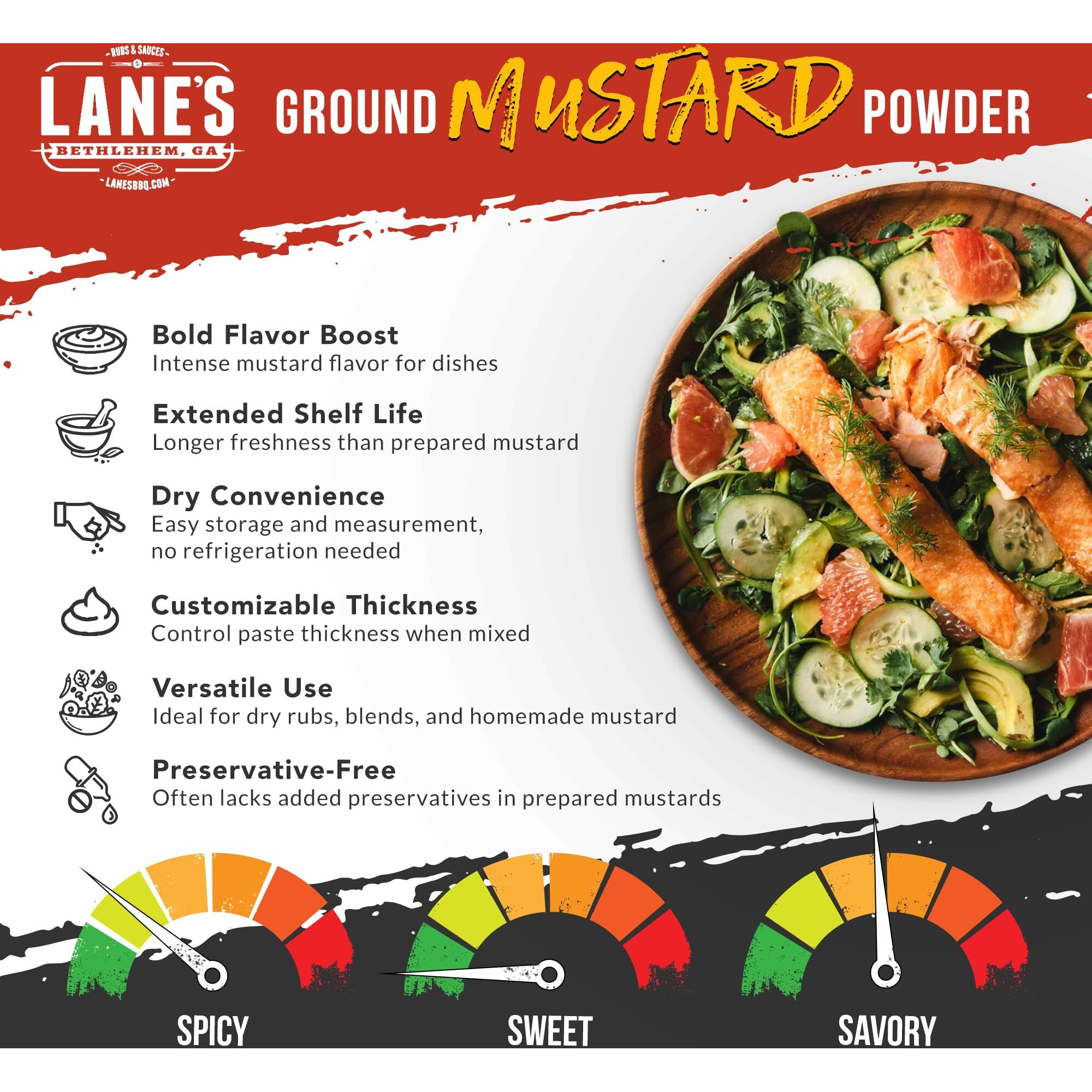 Lane's Ground Mustard Powder, All-Natural Ground Dry Mustard Powder, Perfect For Meats, Fish & Sauces Ground Mustard Seed Powder, Made In Usa, 6.5 Oz