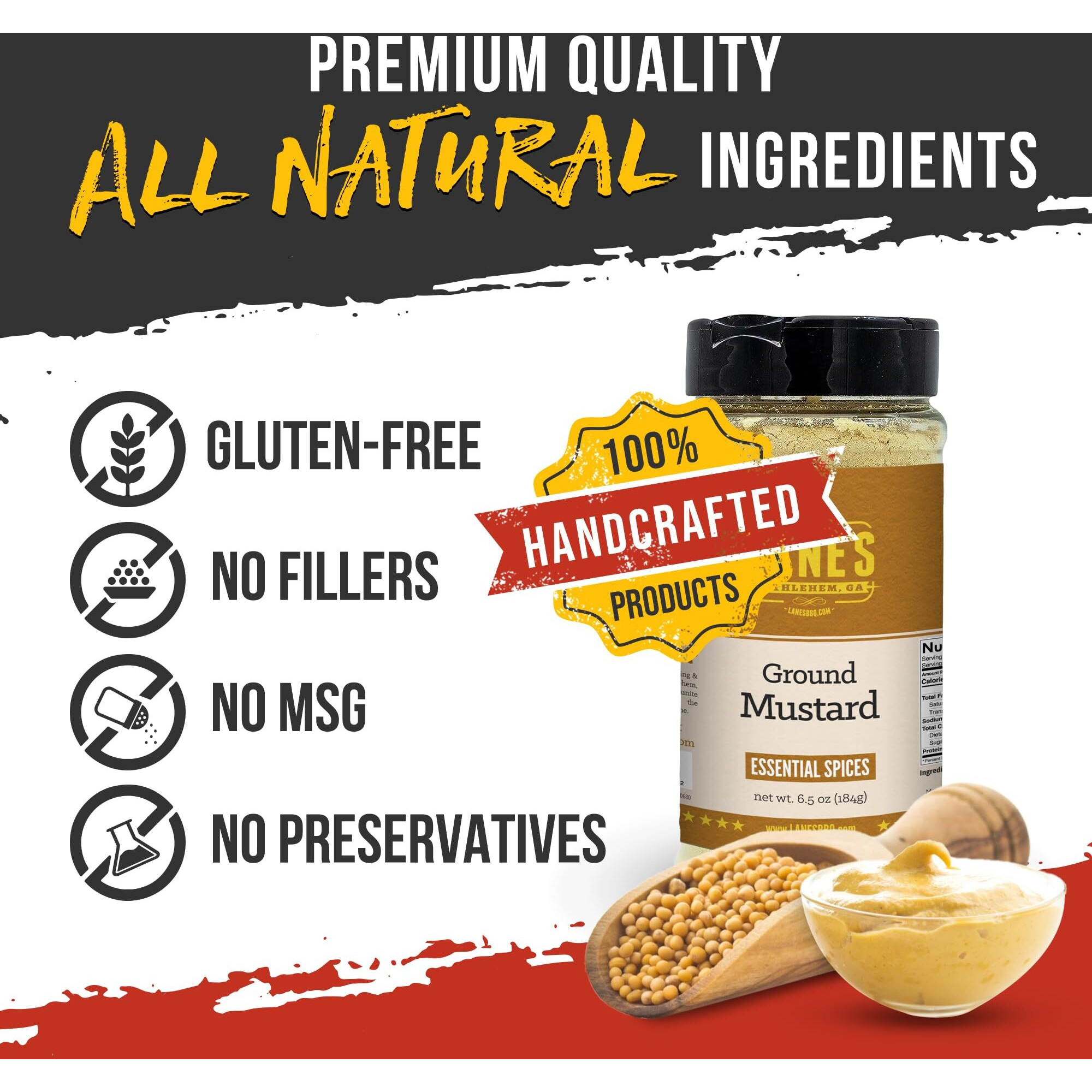 Lane's Ground Mustard Powder, All-Natural Ground Dry Mustard Powder, Perfect For Meats, Fish & Sauces Ground Mustard Seed Powder, Made In Usa, 6.5 Oz