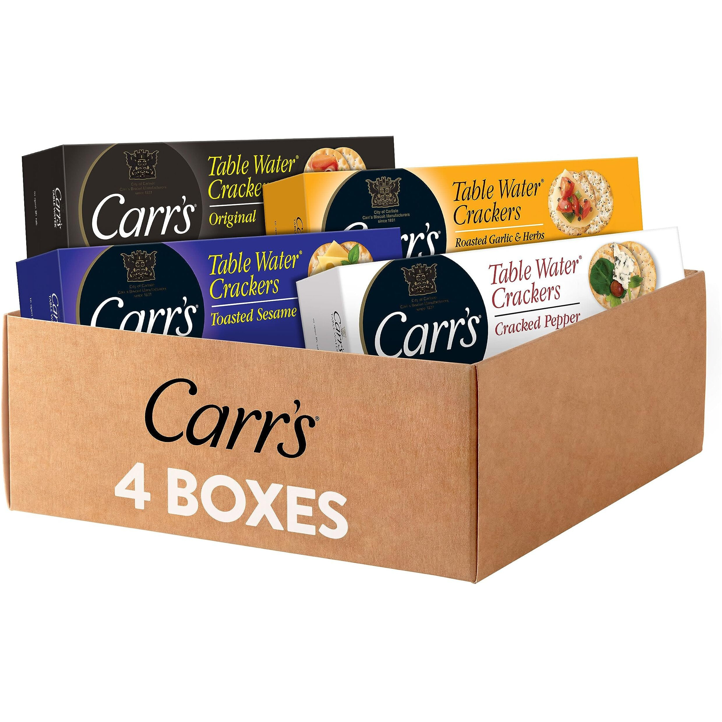 Carr's Table Water Crackers, Baked Snack Crackers, Party Snacks, 4 Flavor Variety Pack (4 Boxes)