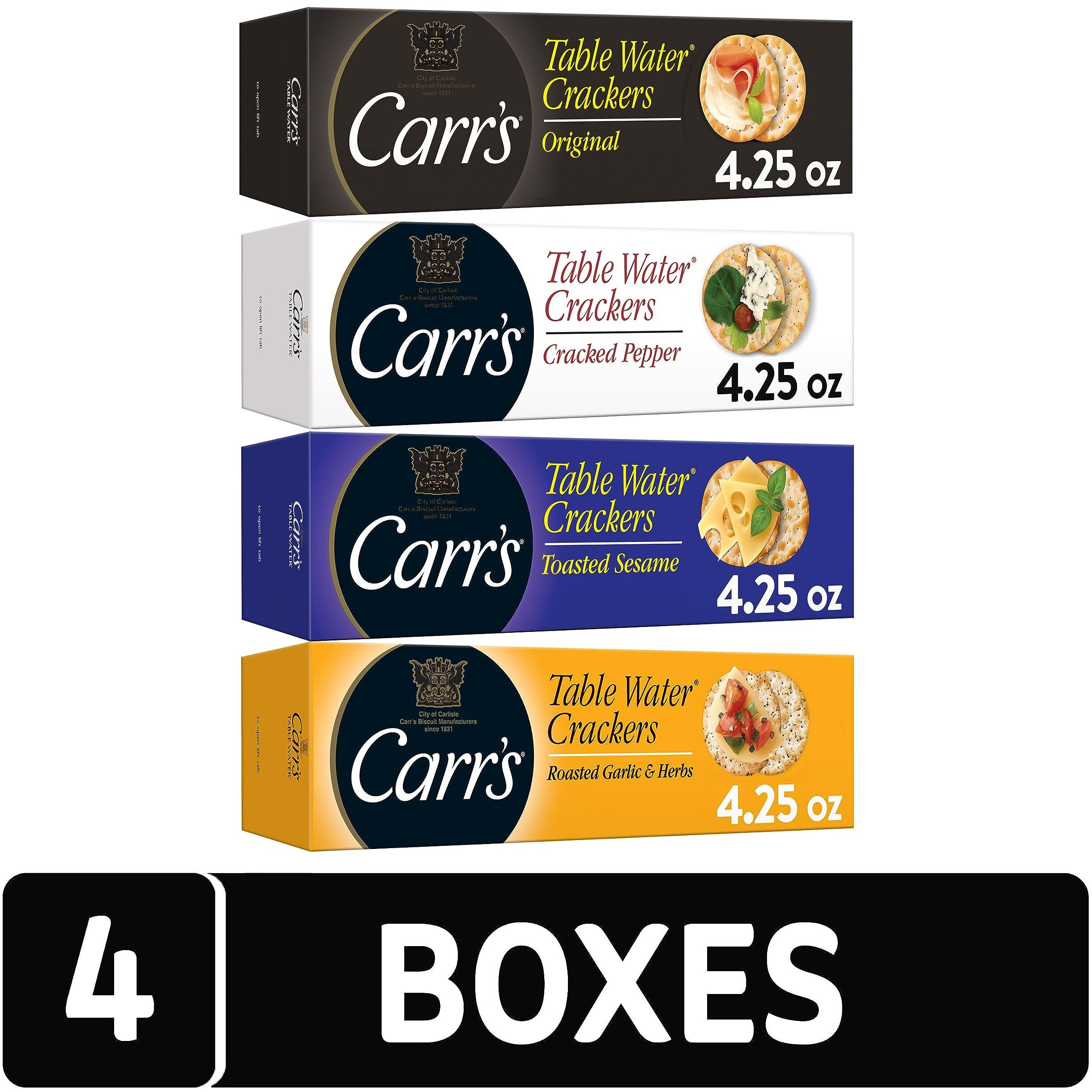 Carr's Table Water Crackers, Baked Snack Crackers, Party Snacks, 4 Flavor Variety Pack (4 Boxes)