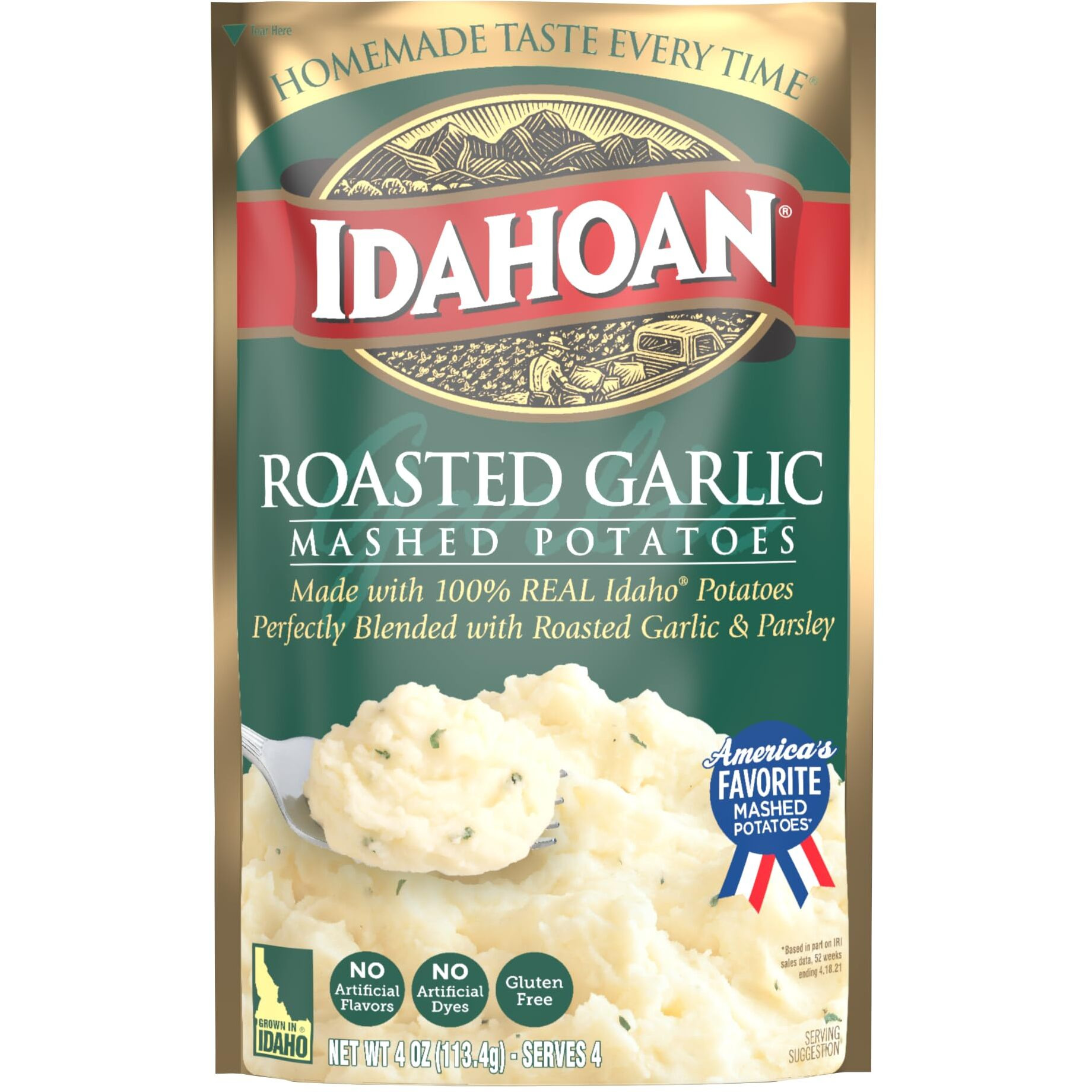 Idahoan Mashed Potatoes, Roasted Garlic, 4-Ounce Package (Pack Of 12)