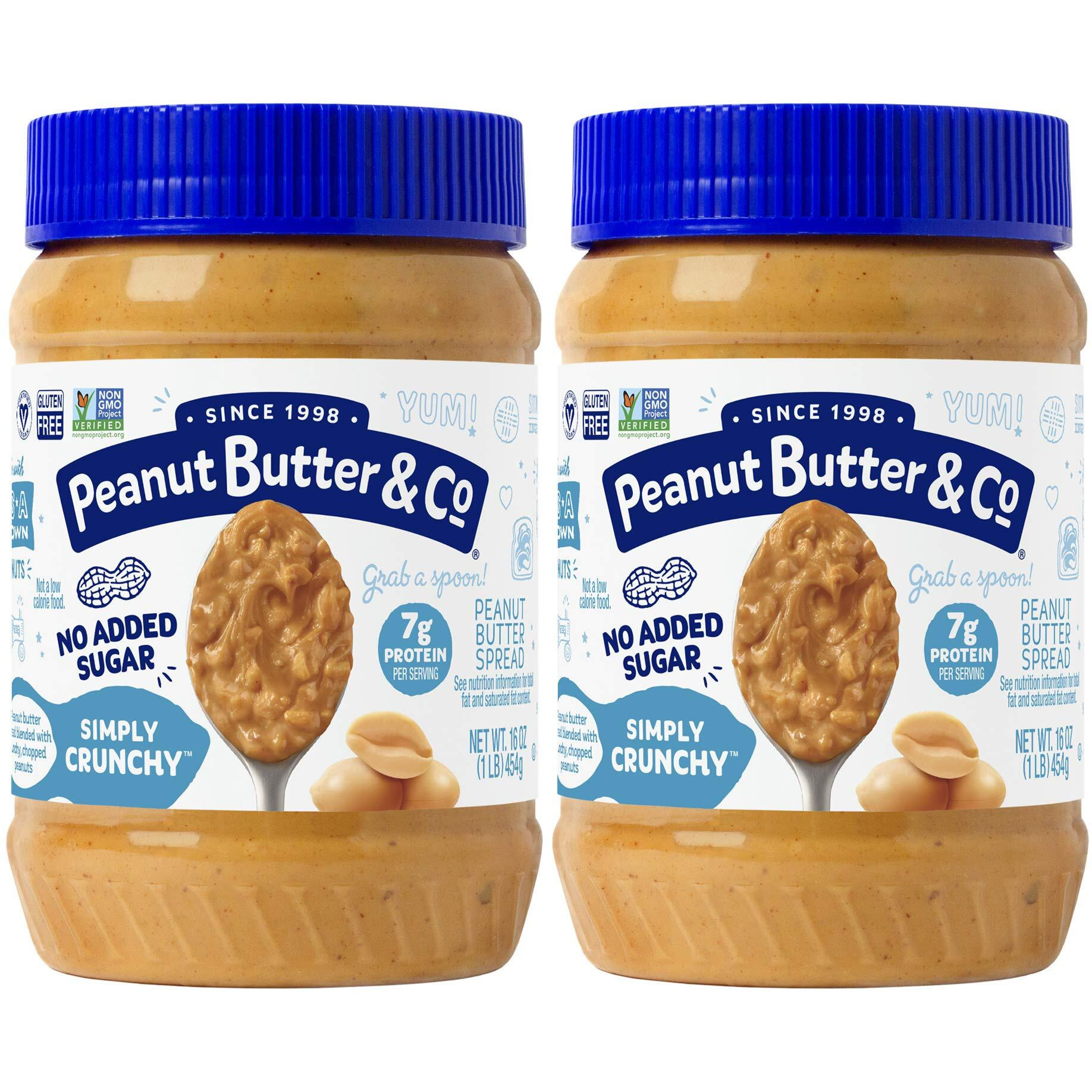 Peanut Butter & Co. Simply Crunchy No Sugar Added Peanut Butter, Non-Gmo Project Verified, Gluten Free, Vegan, 16 Oz (Pack Of 6)
