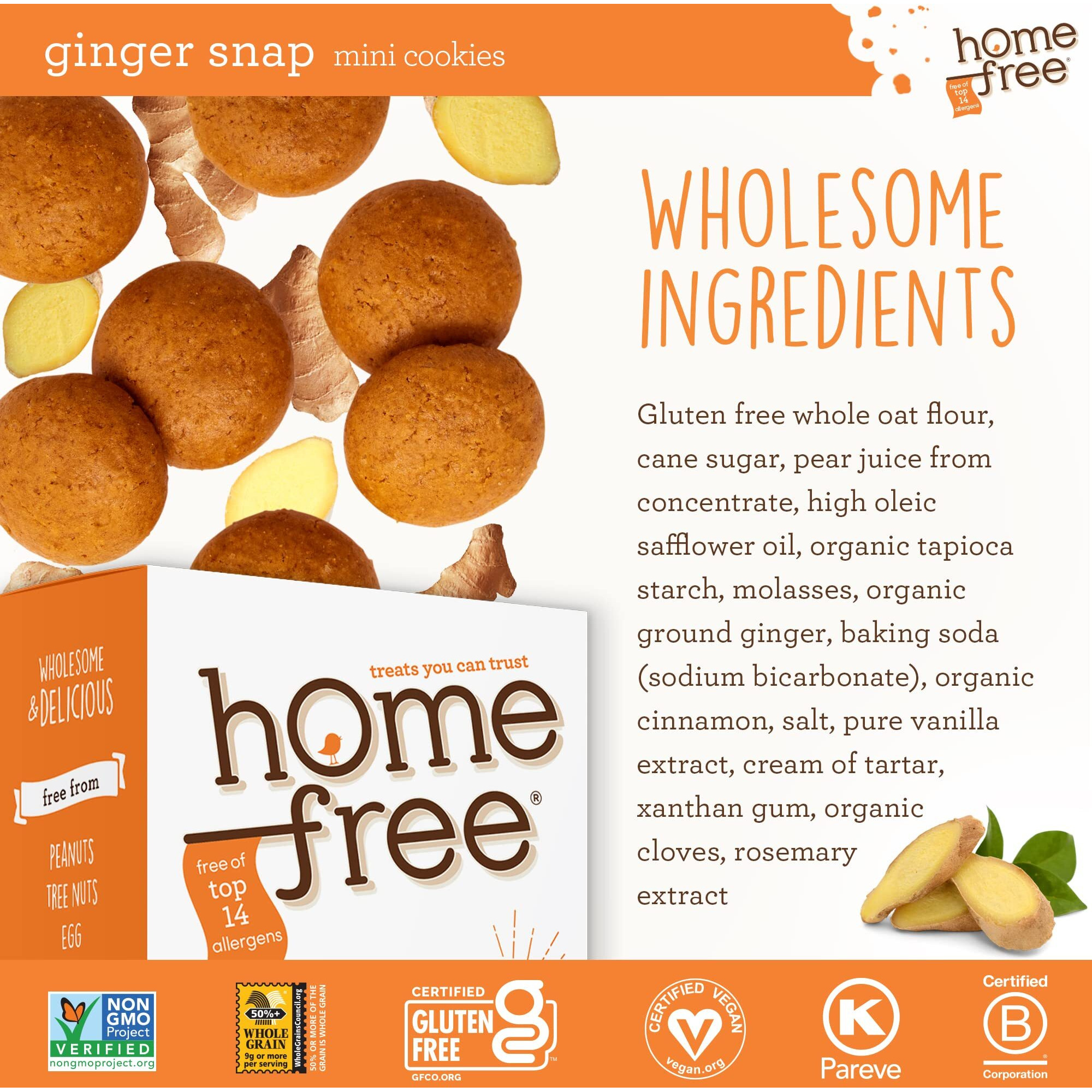 Homefree Mini Ginger Snap Cookies, Gluten Free, Nut Free, Vegan, School Safe And Allergy Friendly Snack, 5 Oz. (Pack Of 1)
