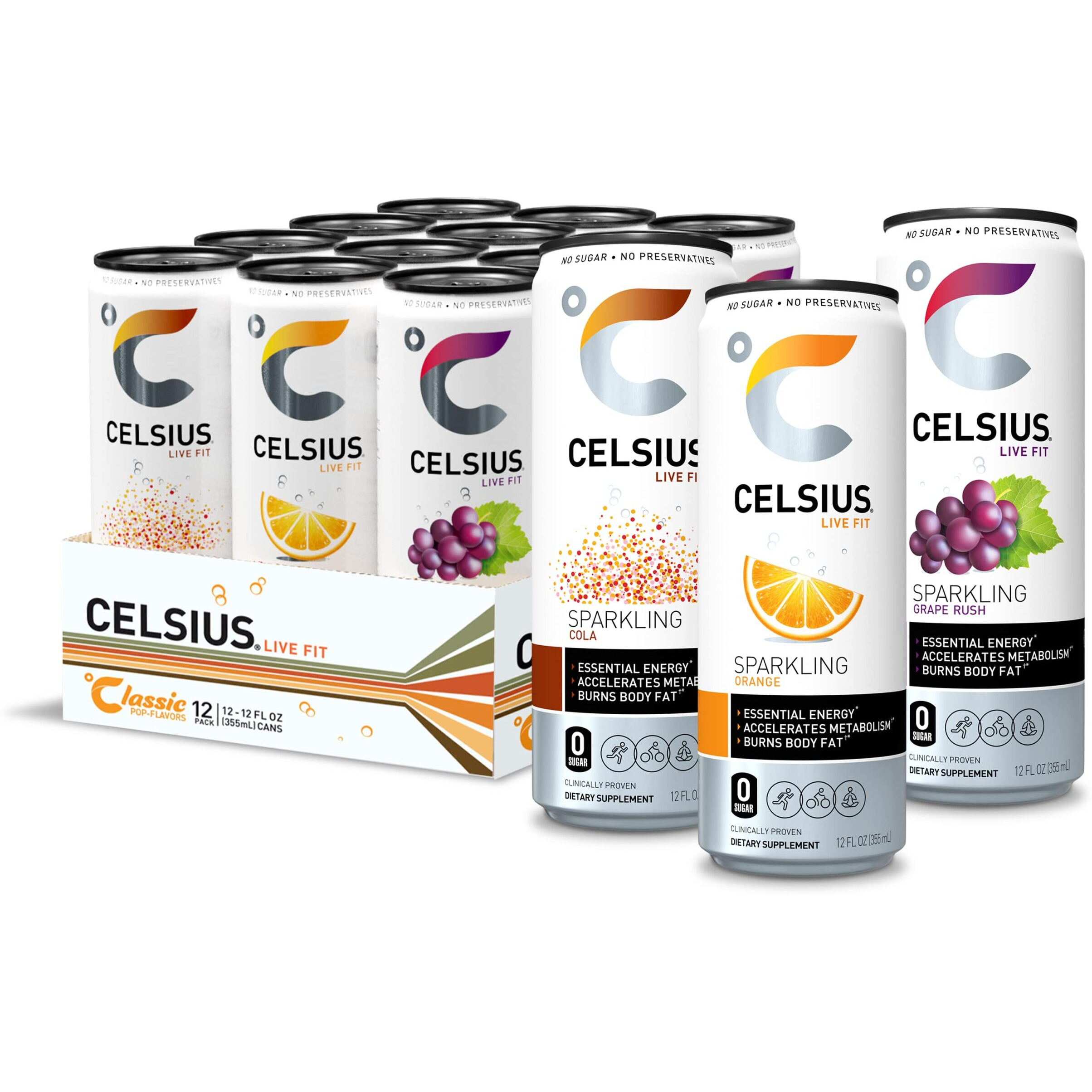 Celsius Sparkling Classic Pop Pack, Functional Essential Energy Drink 12 Fl Oz (Pack Of 12)
