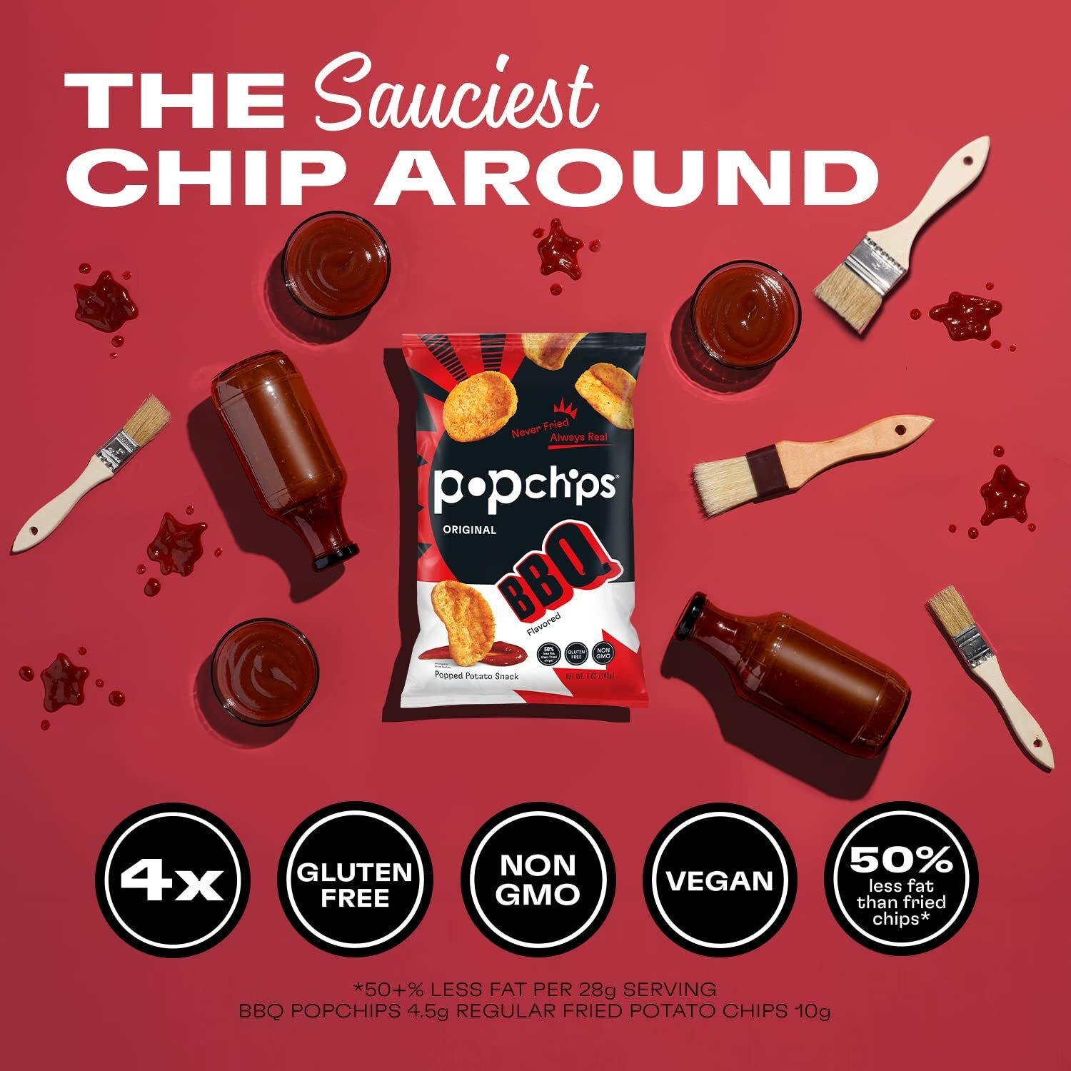 Popchips Potato Chips, Bbq, 4Ct 5.0Oz Share Bags, Low-Calorie And Gluten Free, Salty Snacks For Adults And Children, Non-Gmo, Vegan & Kosher Friendly, 130 Calories Per Serving