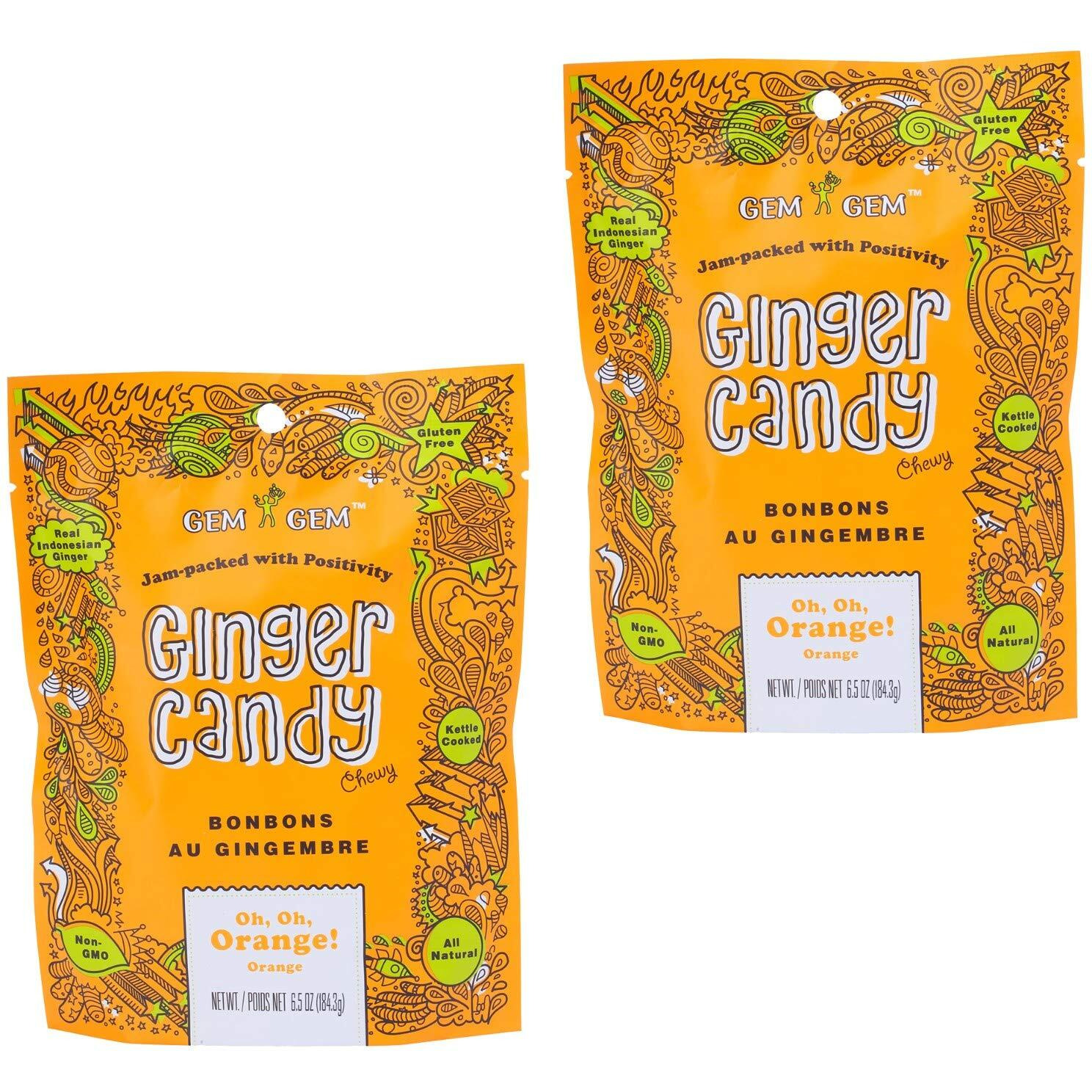 Gem Gem Ginger Candy Chewy Ginger Chews (Orange, 6.5Oz, Pack Of 2)