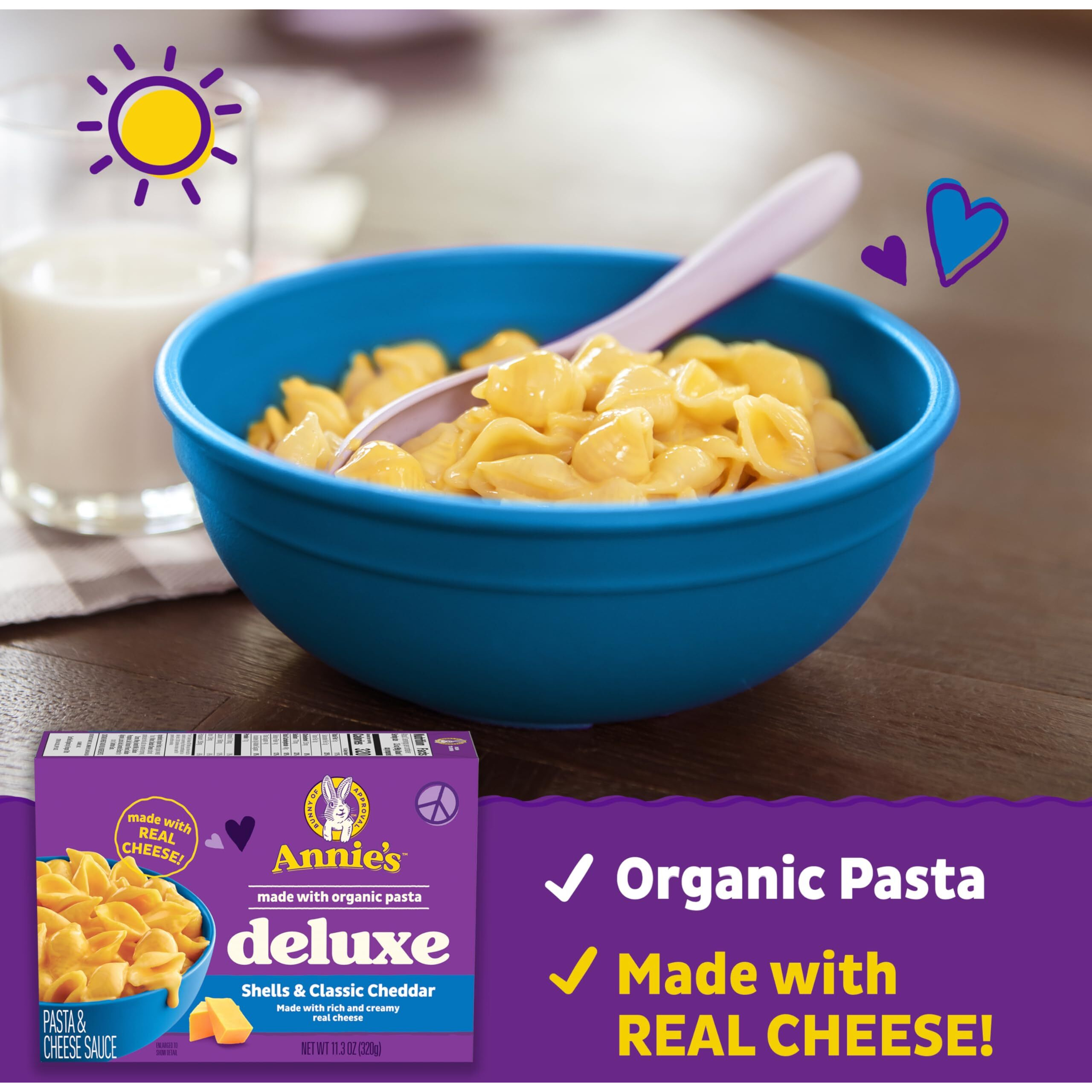 Annie's Deluxe Macaroni And Cheese With Organic Pasta, Classic Real Cheddar Cheese And Shells, 11.3 Oz (Pack Of 12)