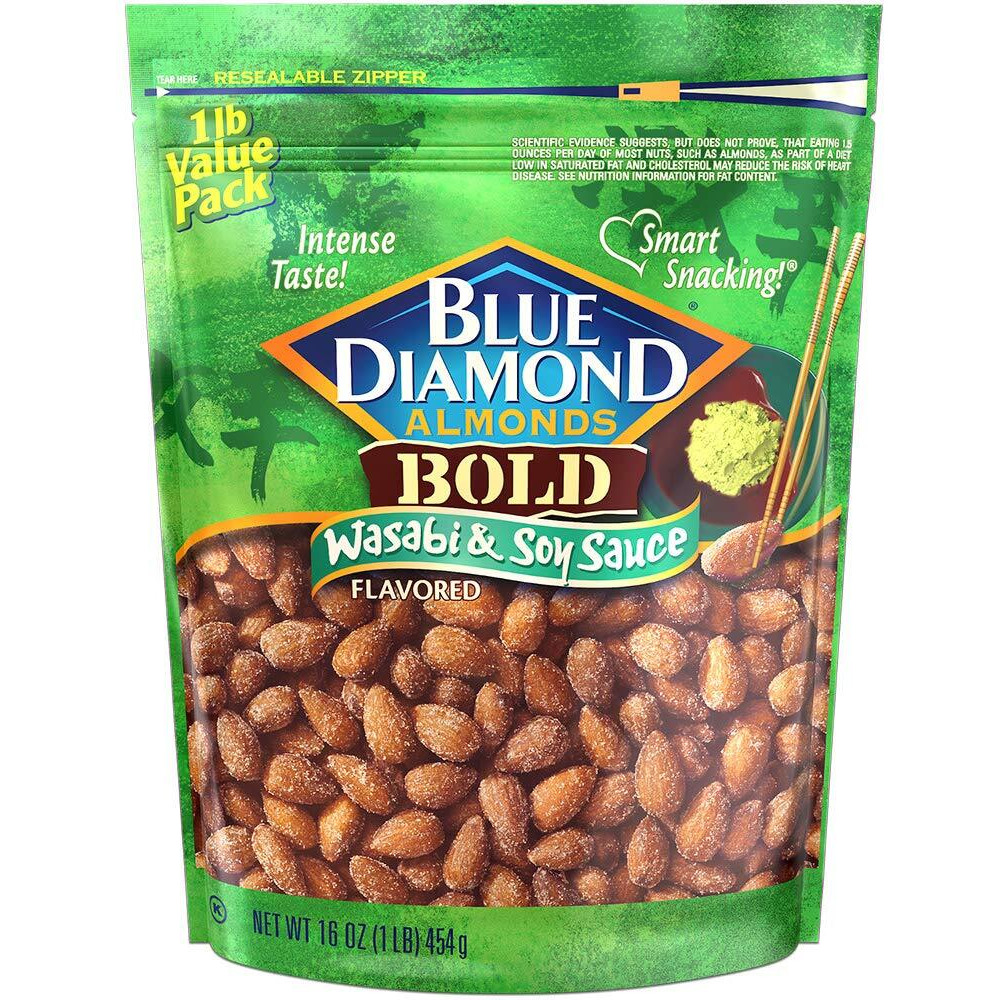 Blue Diamond Almonds Wasabi & Soy Sauce Flavored Snack Nuts, 16 Oz Resealable Bag (Pack Of 1)