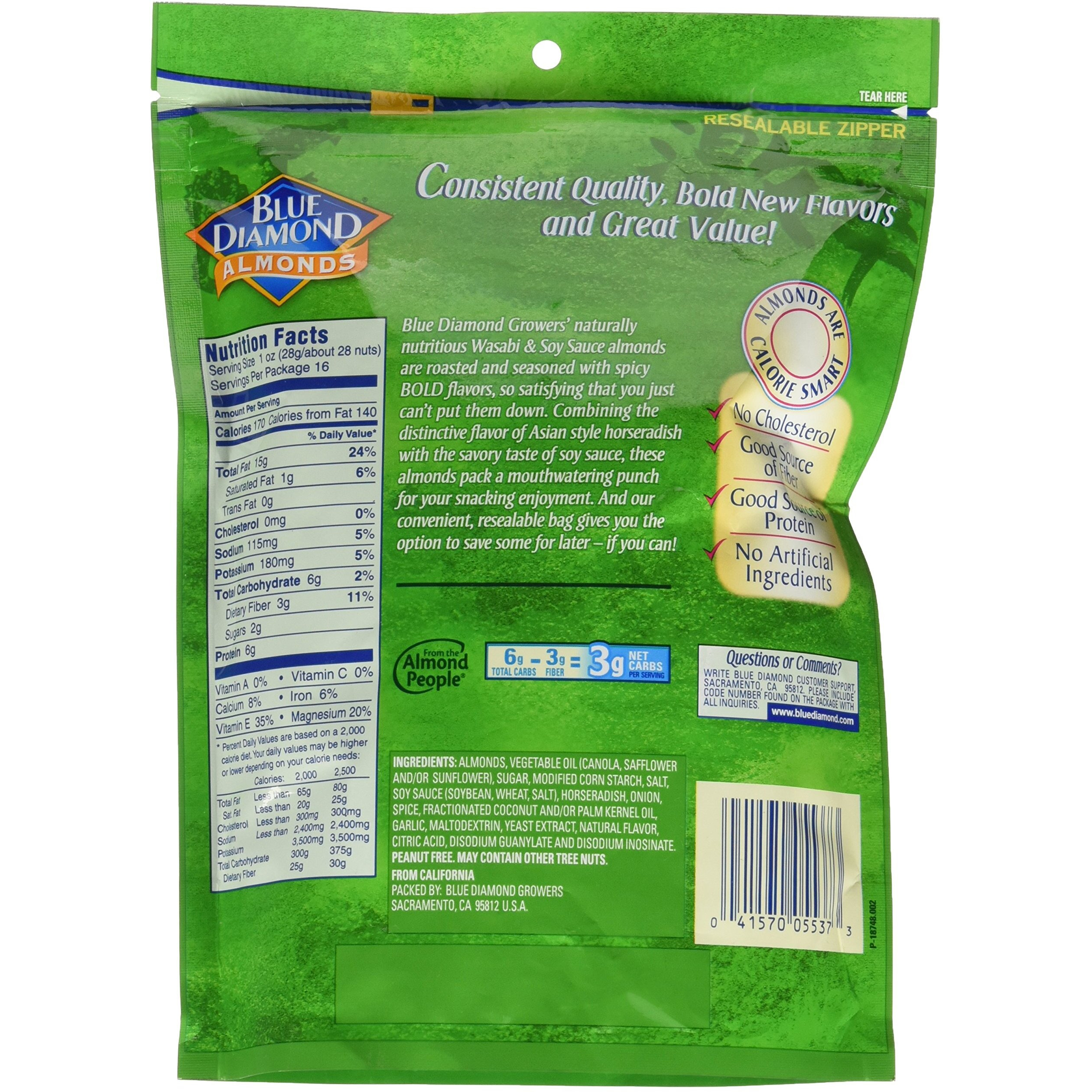 Blue Diamond Almonds Wasabi & Soy Sauce Flavored Snack Nuts, 16 Oz Resealable Bag (Pack Of 1)