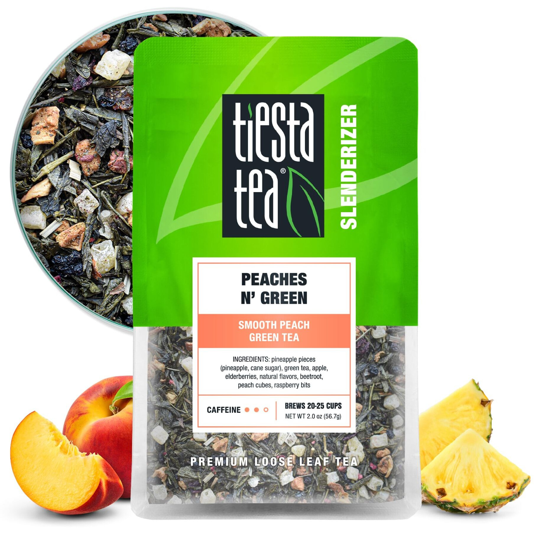 Tiesta Tea - Peaches N Green | Smooth Peach Green Tea | Premium Loose Leaf Tea Blend | Medium Caffeinated Green Tea | Make Hot Or Iced Tea & Brews Up To 25 Cups - 1.5 Ounce Resealable Pouch