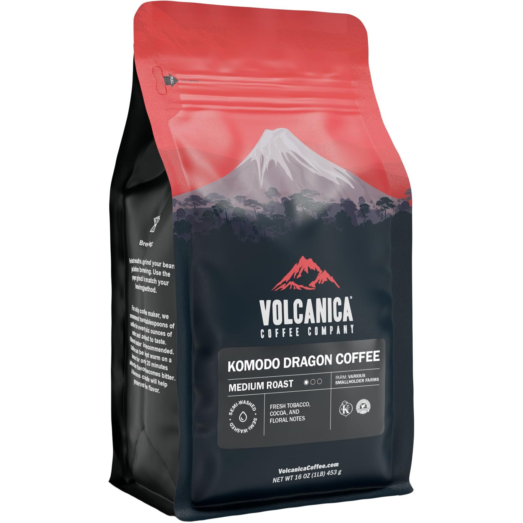 Komodo Dragon Coffee, 100% Pure, Flores, Whole Bean, Medium Roast, Fresh Roasted, 16-Ounce