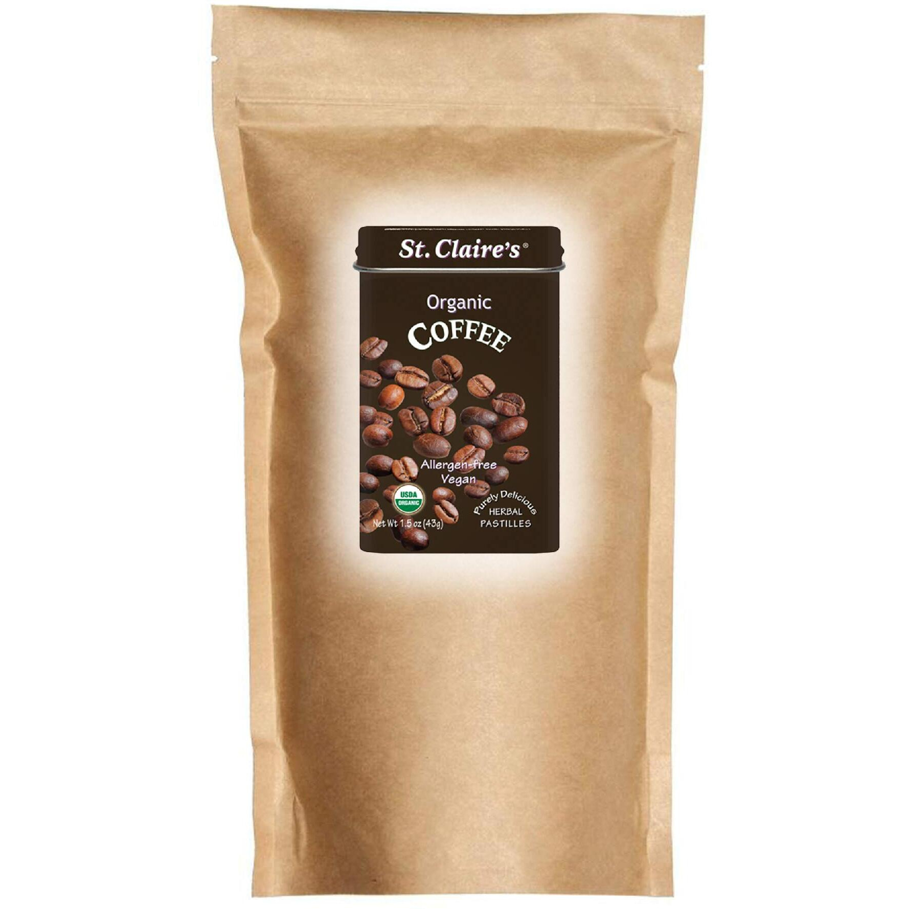 St. Claire's Organic Herbal Pastilles, (Coffee, 27 Ounce Refill Bag) | Gluten-Free, Vegan, Gmo-Free, Plant-Based, Allergen-Free | Made In Our Allergen-Free Facility