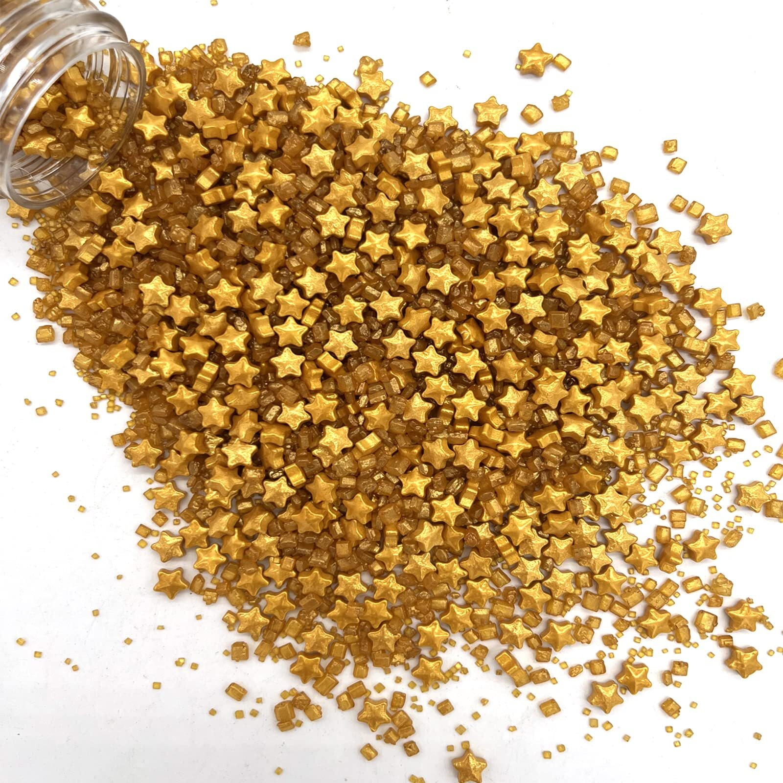 Sprinkles Gold Star Sugar Crystal Sugar Candy Cake Decorations Cupcake Toppers Cookie Decorating Ice Cream Celebrations Shaker Jar Wedding Shower Party (120G/4.2Oz)