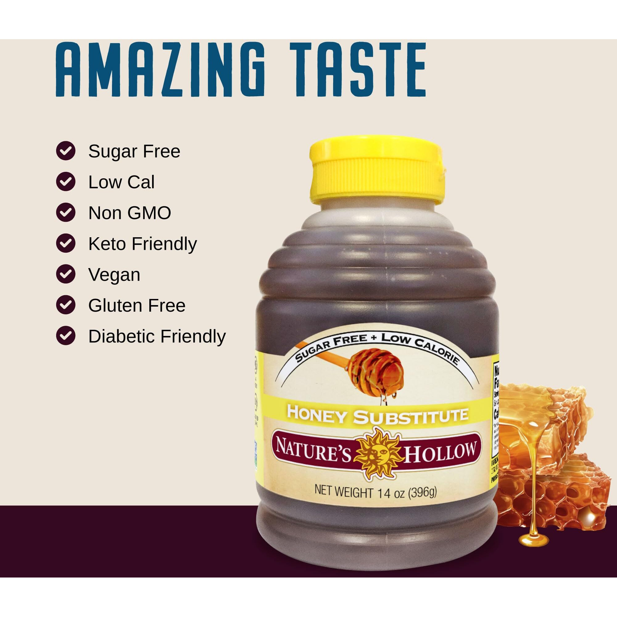 Nature's Hollow Sugar Free Honey Substitute Gluten Free, Vegan, And Keto Honey - Zero Sugar Honey Xylitol Sweetener - Great For Diabetics And Low-Carb - Enjoy Natural Sweetness - Pack Of 2