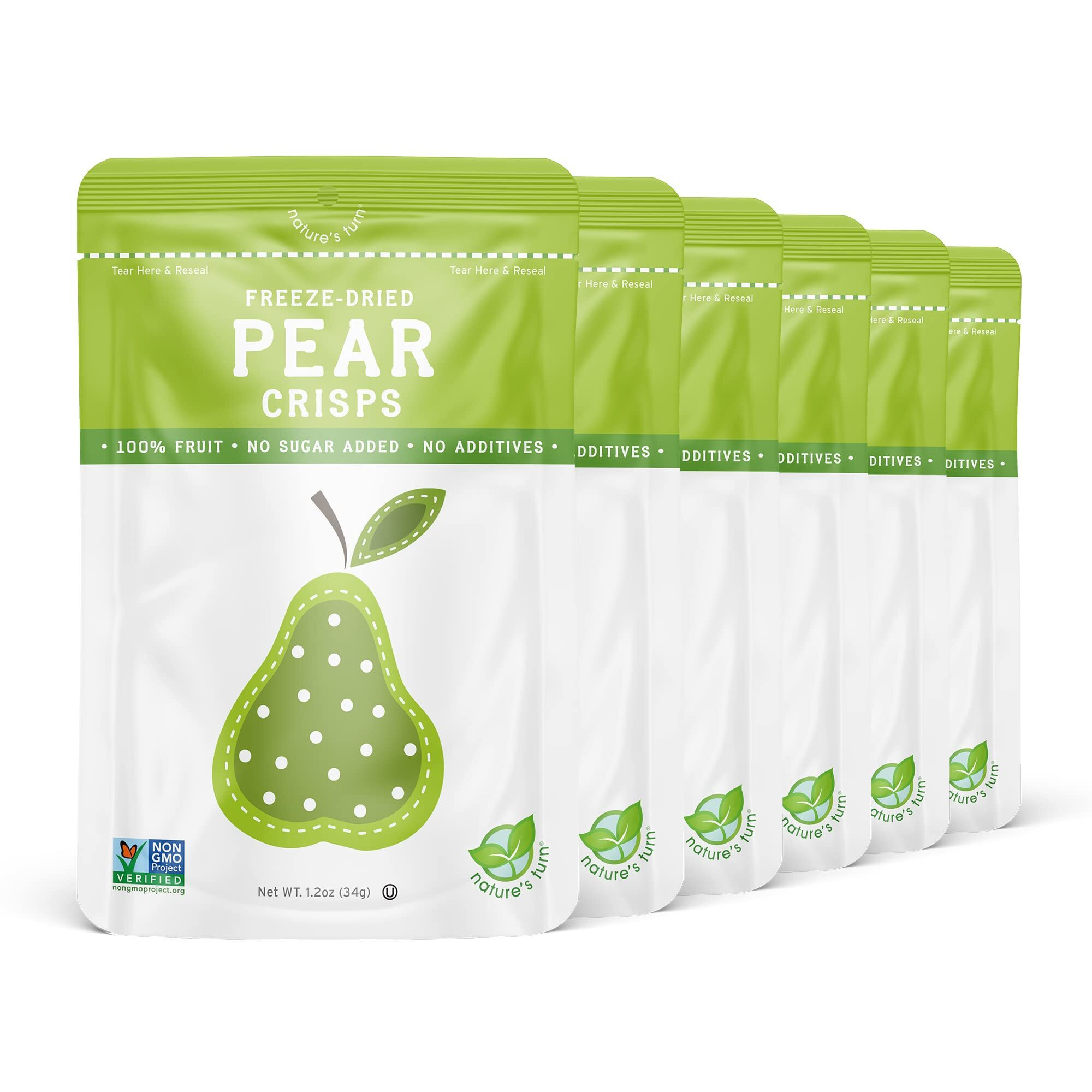 Nature's Turn Freeze-Dried Fruit Snacks, Pear Crisps, Pack Of 6 (1.2 Oz Each)