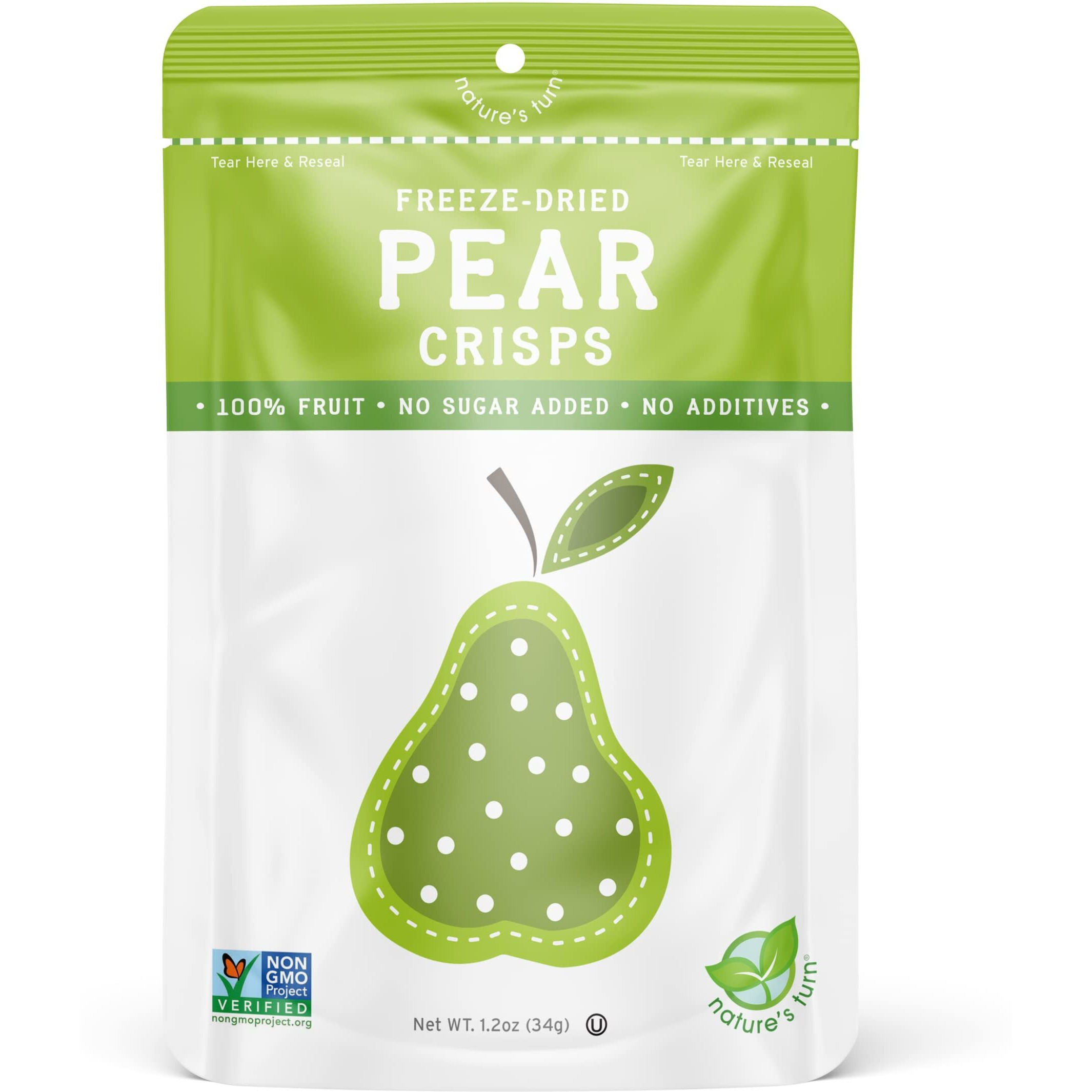 Nature's Turn Freeze-Dried Fruit Snacks, Pear Crisps, Pack Of 6 (1.2 Oz Each)