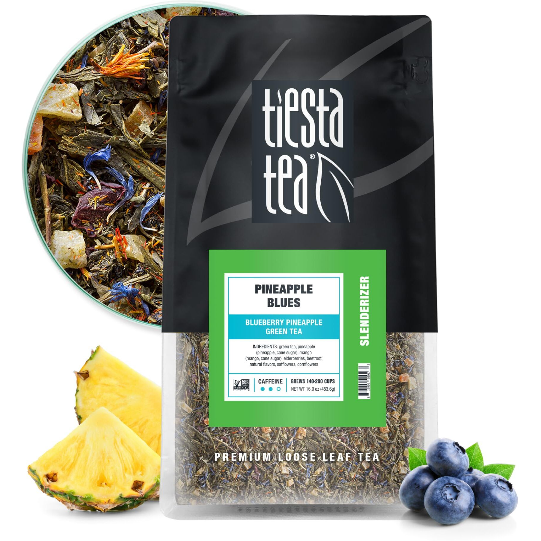Tiesta Tea - Pineapple Blues, Blueberry Pineapple Green Tea, Premium Tropical Loose Leaf Tea, Medium Caffeinated, 200 Cups -16Oz Resealable Bulk Pouch