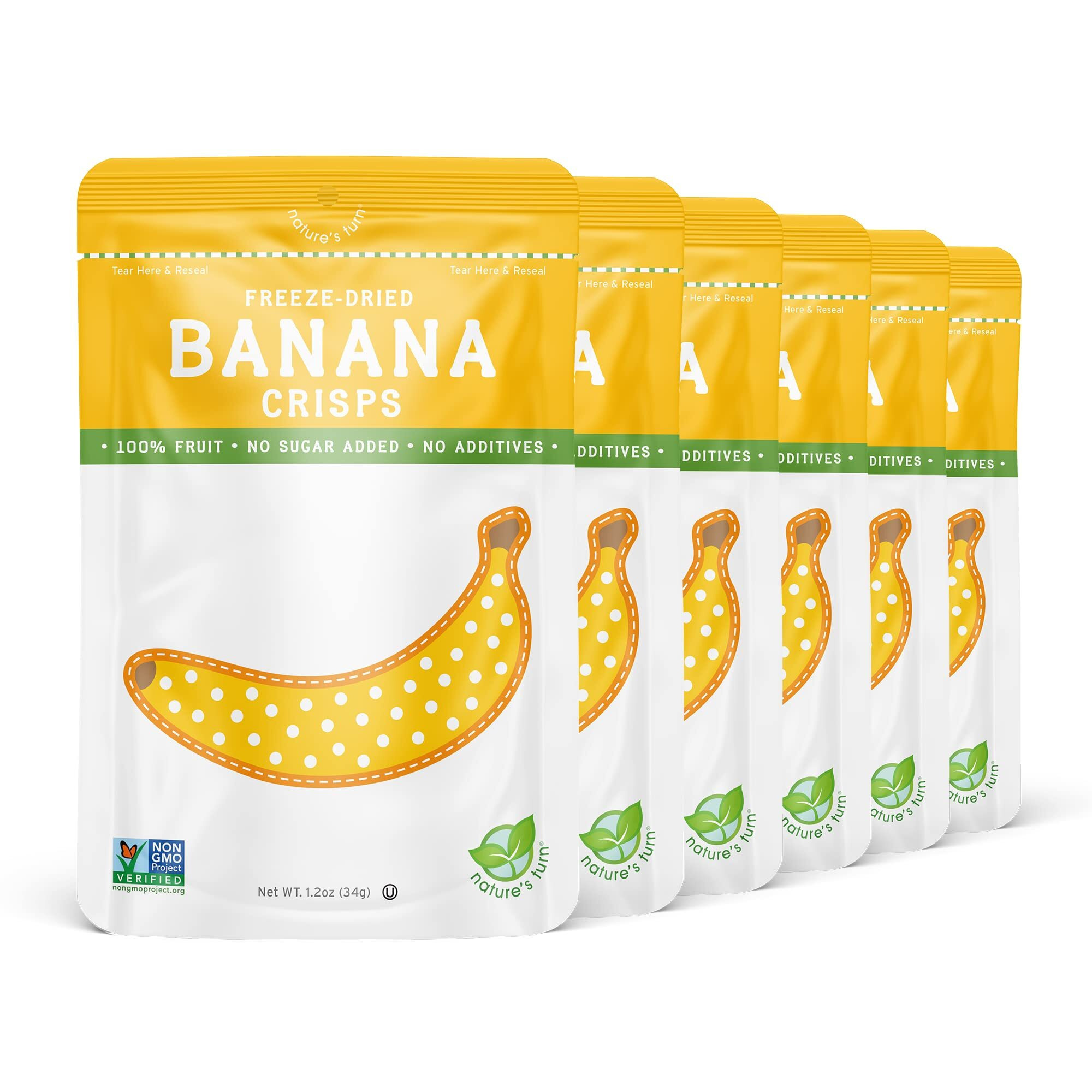 Nature's Turn Freeze-Dried Fruit Snacks, Banana Crisps, Pack Of 6 (1.2 Oz Each)