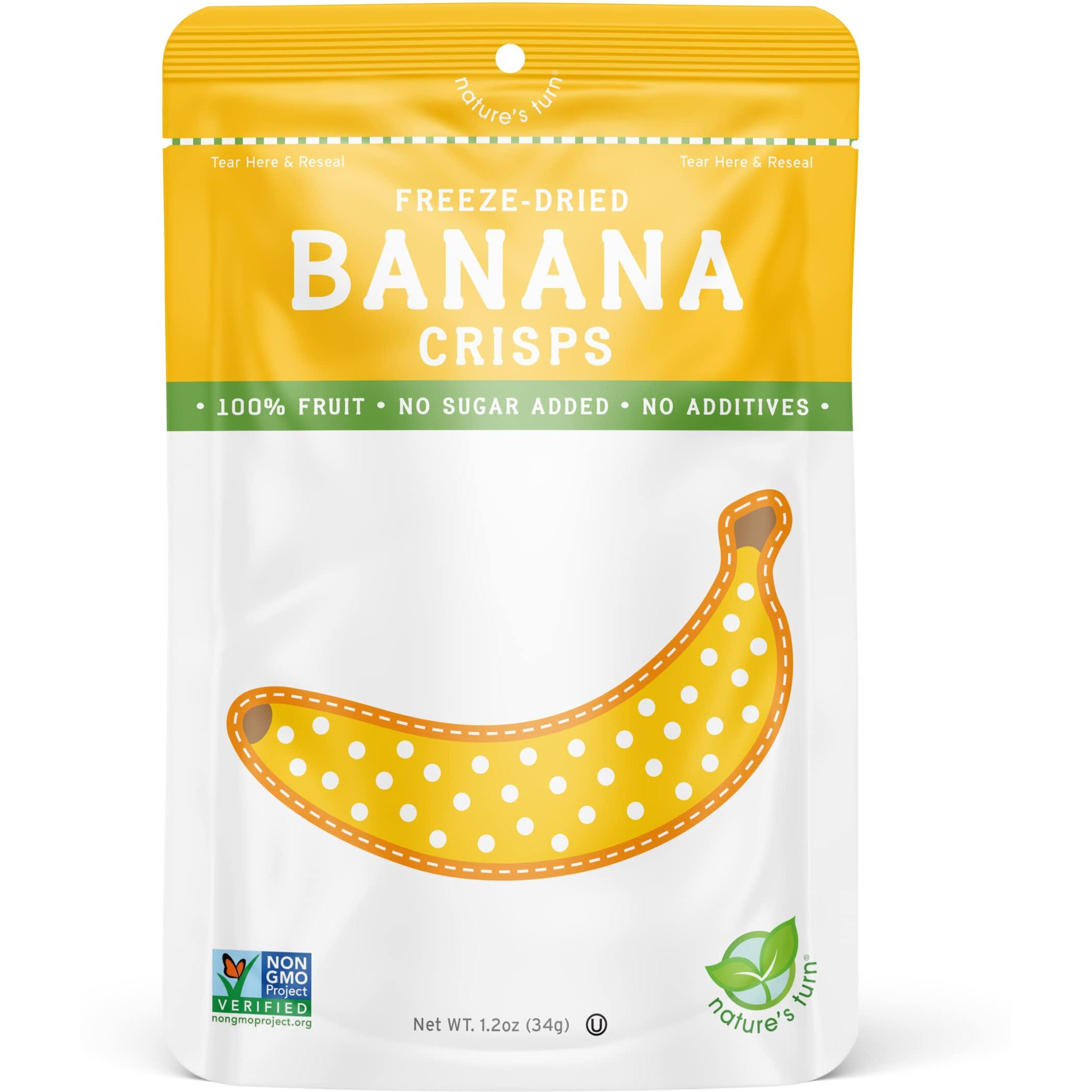 Nature's Turn Freeze-Dried Fruit Snacks, Banana Crisps, Pack Of 6 (1.2 Oz Each)