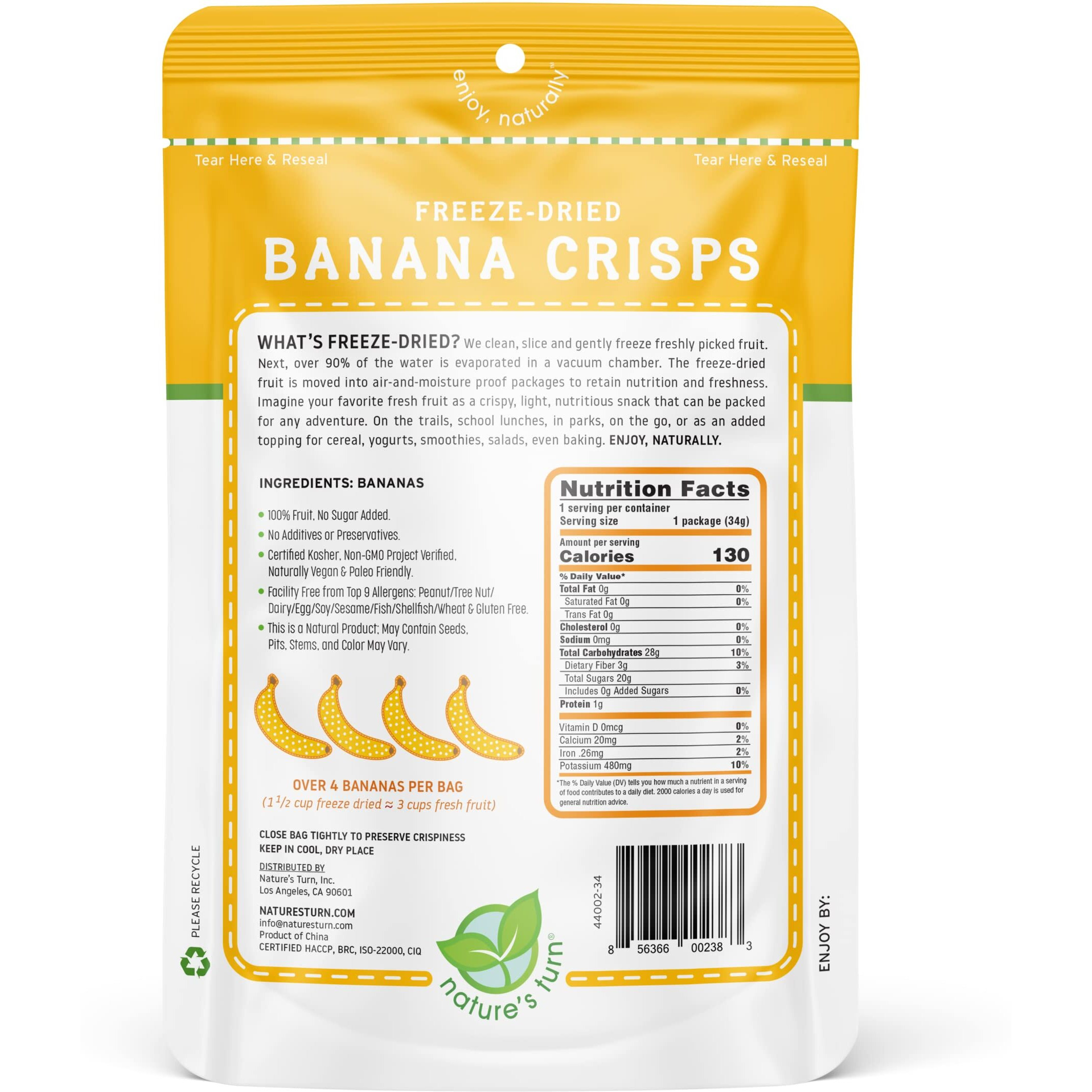 Nature's Turn Freeze-Dried Fruit Snacks, Banana Crisps, Pack Of 6 (1.2 Oz Each)