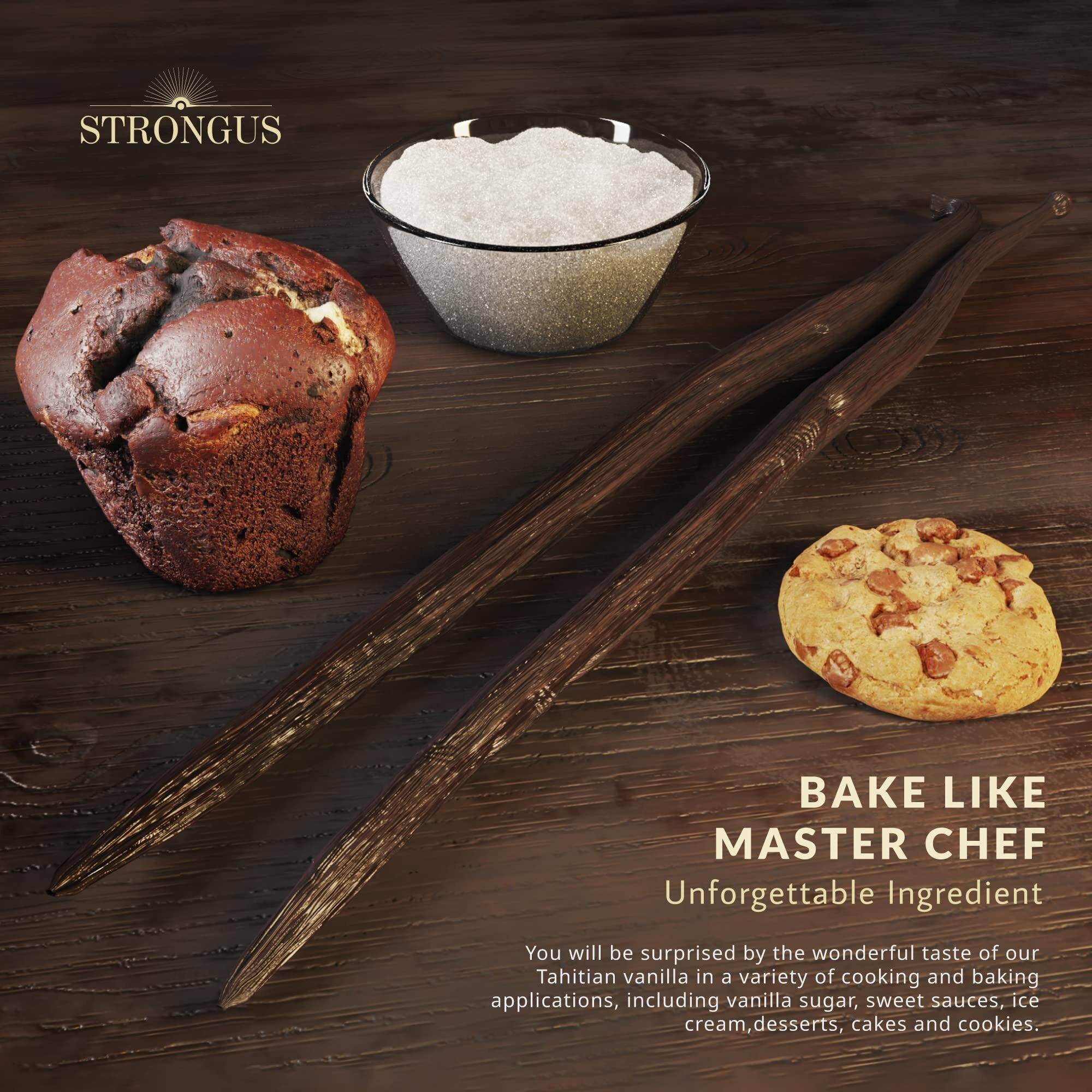 Strongus Large Tahitian Vanilla Beans - Vacuum Sealed Grade A Vanilla Bean - Rich, Creamy Flavor & Aroma - Ingredients For Baking, Homemade Extract, Paste, Brewing, Coffee, Cooking - 5-6"", 10-Pack