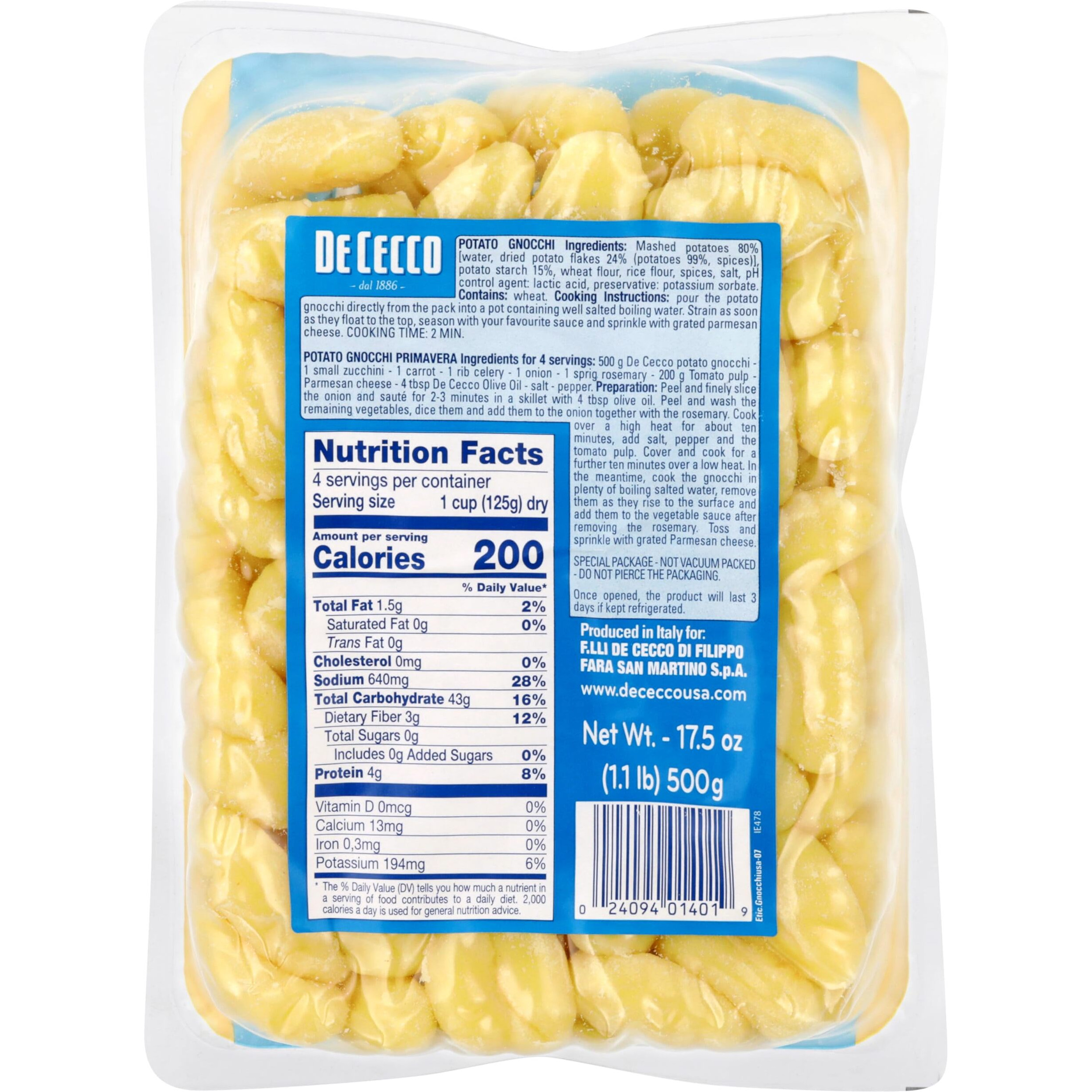 De Cecco Pasta, Potato Gnocchi, 1.09 Pound (Pack Of 1)
