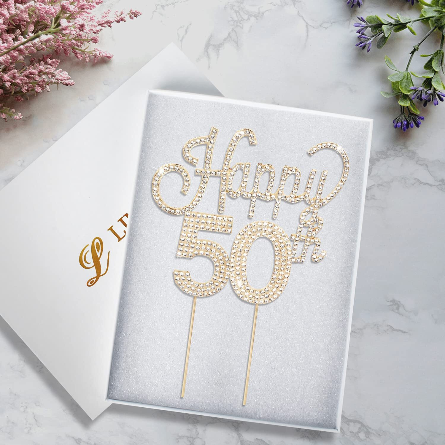Lingteer Happy 50Th Birthday Gold Rhinestone Cake Topper - Cheers To 50Th Birthday Fifty Years Old Anniversary Party Cake Centerpieces Topper Decorations Gift Sign.