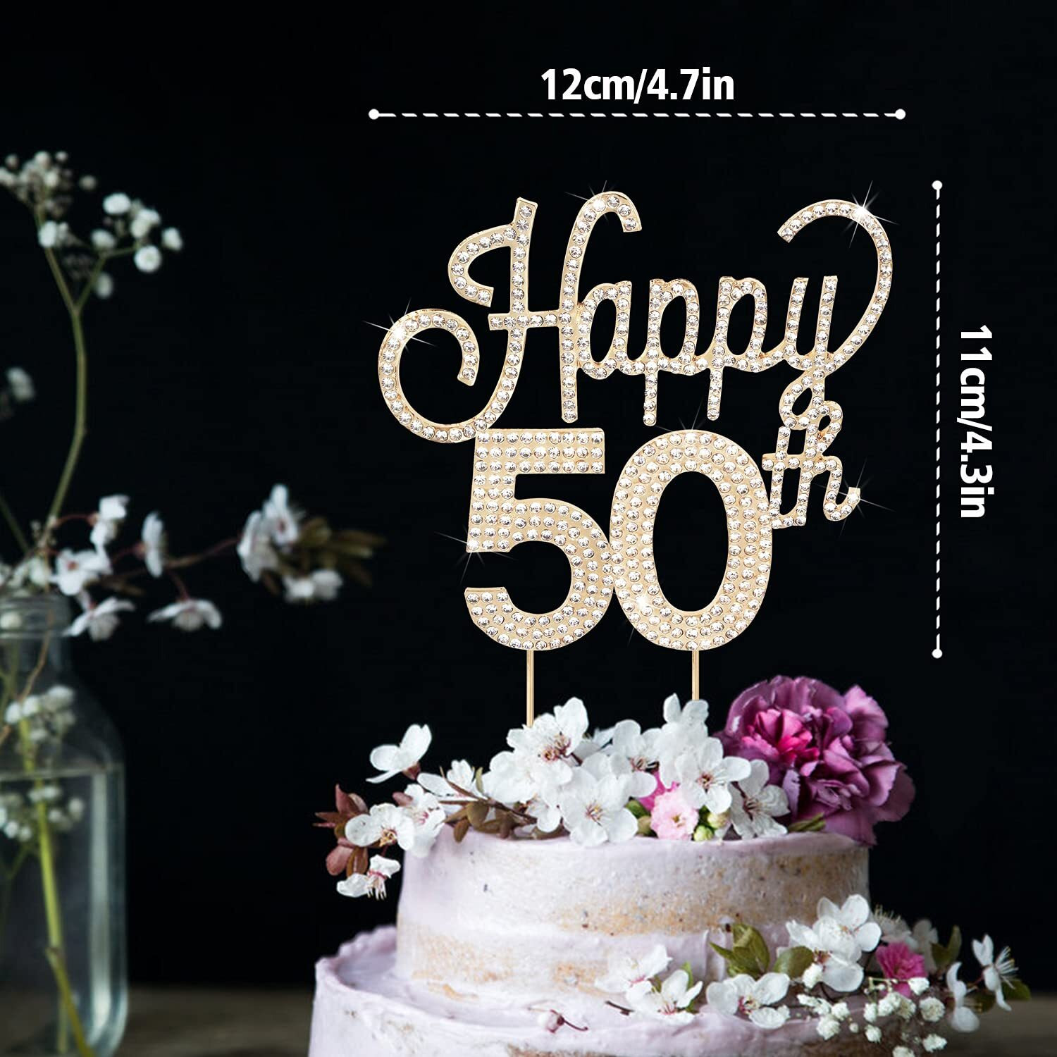Lingteer Happy 50Th Birthday Gold Rhinestone Cake Topper - Cheers To 50Th Birthday Fifty Years Old Anniversary Party Cake Centerpieces Topper Decorations Gift Sign.