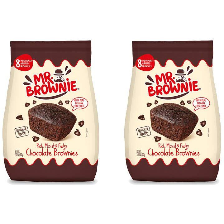 Mr. Brownie Chocolate Brownies | 8 Individually Wrapped Brownie Bites | Snack Packs For Kids & Adults | Real Belgian Chocolate | 2 Pack