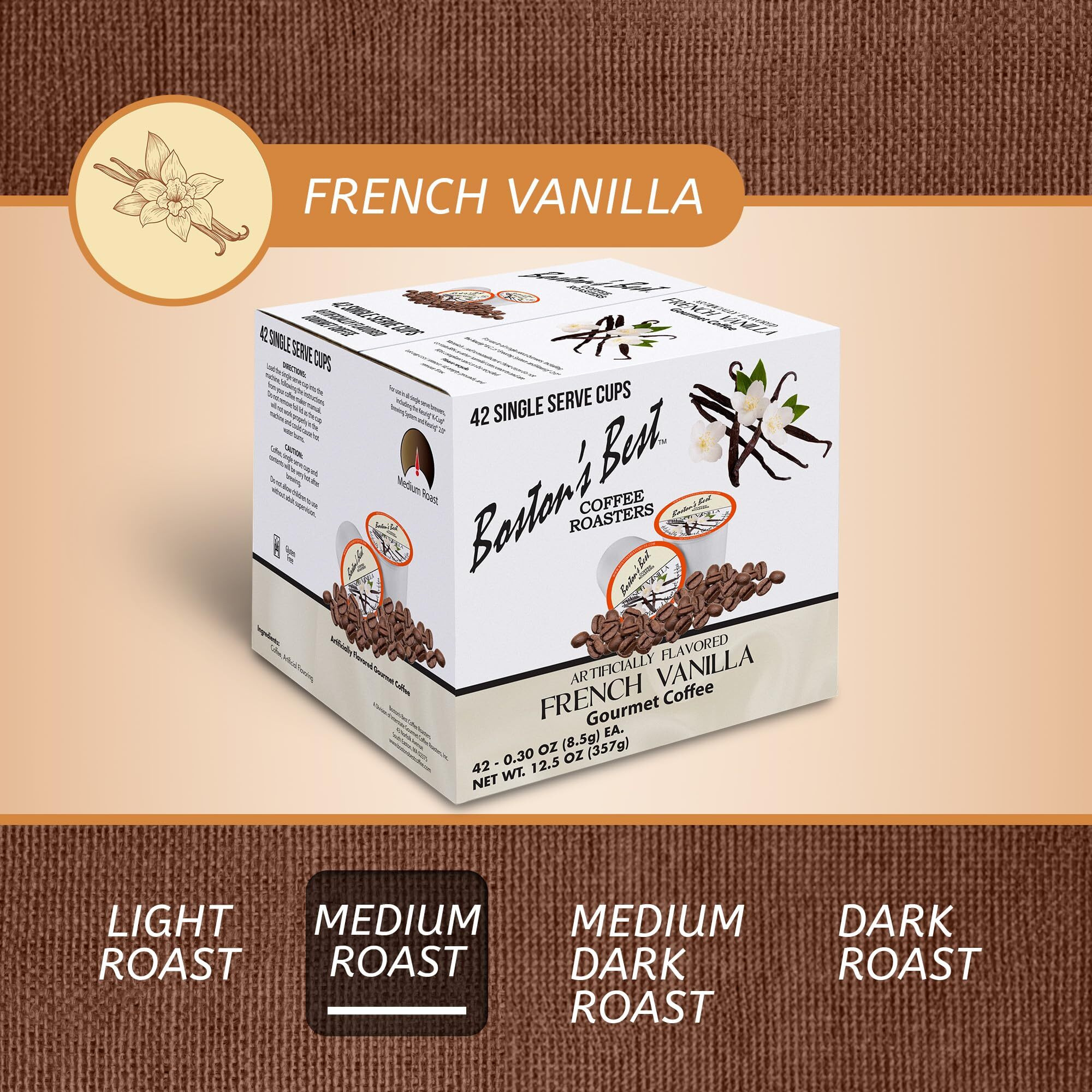 Bostons Best Gourmet Coffee - French Vanilla Flavored Coffee - Medium Roast - Single Serve Coffee Pods, Compatible With Keurig Brewers - 42 Pods