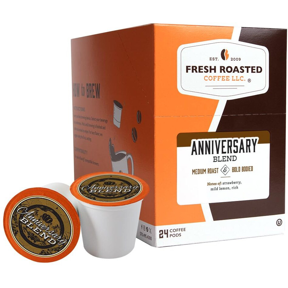 Fresh Roasted Coffee, Anniversary Blend, Medium Roast, Kosher, K-Cup Compatible, 24 Pods