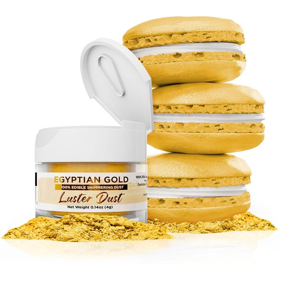 Luster Dust - Egyptian Gold (4G 1X Pump) | Edible Vegan Dust & Paint For Cake Decorating, Ice Cream, Desserts, Cocktails And Beverages By Bakell