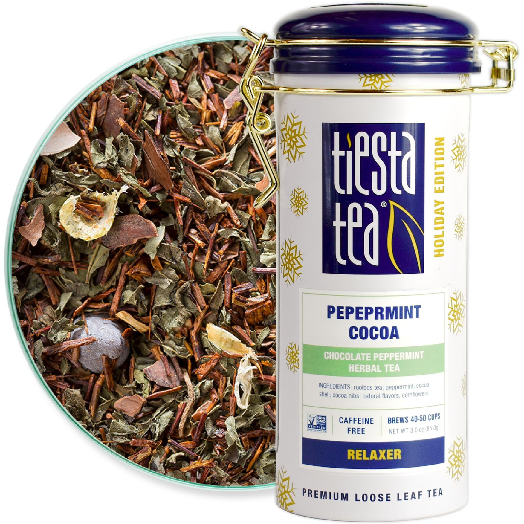 Tiesta Tea - Cozy Peppermint Cocoa, Chocolate Peppermint Herbal Tea, Premium Loose Leaf Tea Blend, Non Caffeinated Holiday Tea, Make Hot Or Iced Tea & Up To 50 Cups - 3 Ounce Refillable Tin