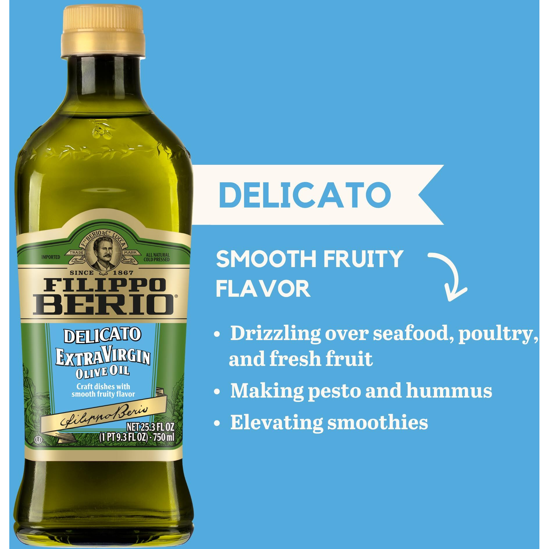 Filippo Berio Extra Virgin Olive Oil, Delicato, 25.3 Ounce Rpet Bottle