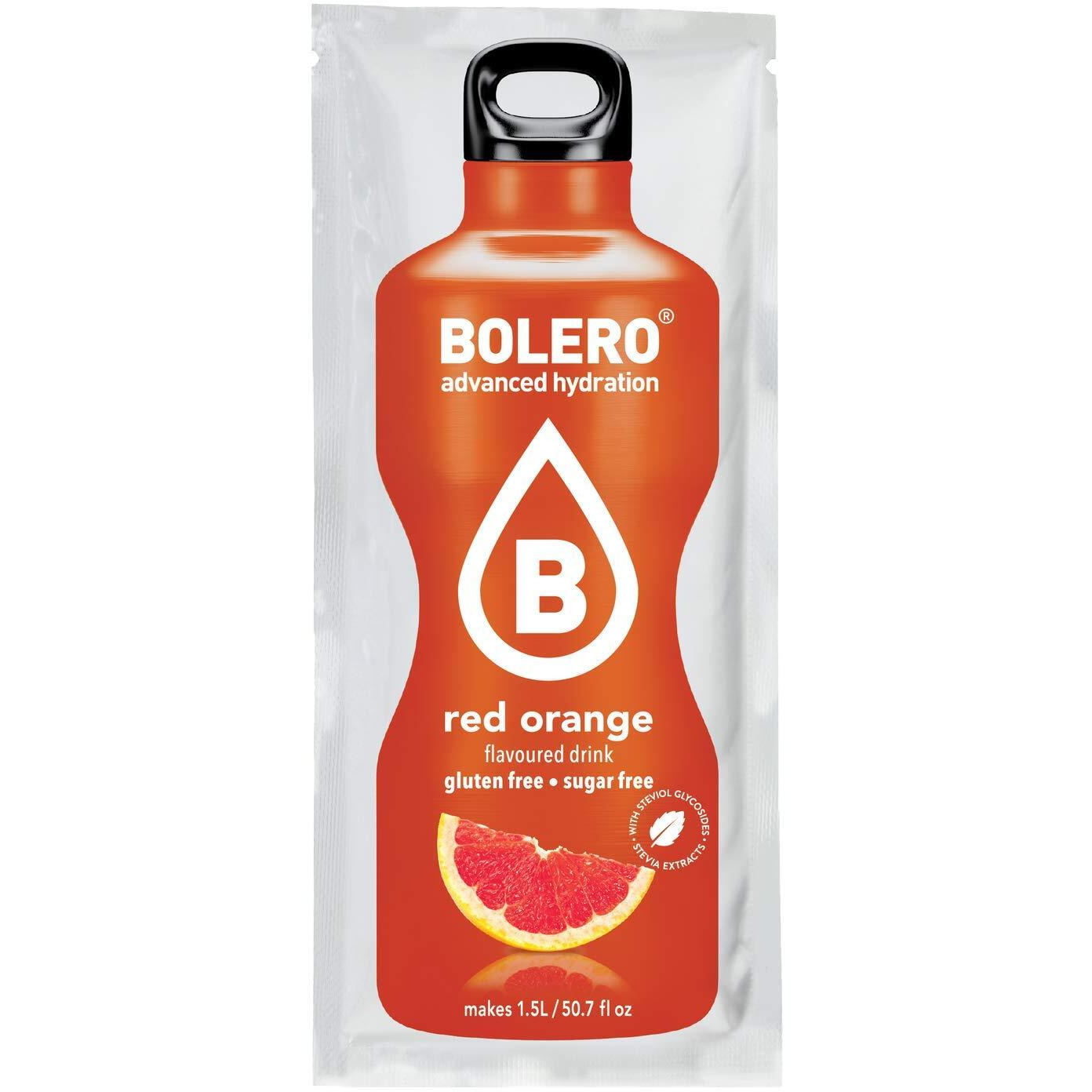 Bolero - Red Orange Flavored, Sugar Free And Low Calorie Powdered Drink Mix, Makes 1/2 Gallon For Strong Flavor Or 1 Gallon For Mild Flavor, 12 Large Sachets - Europe's Favorite Drink Mix