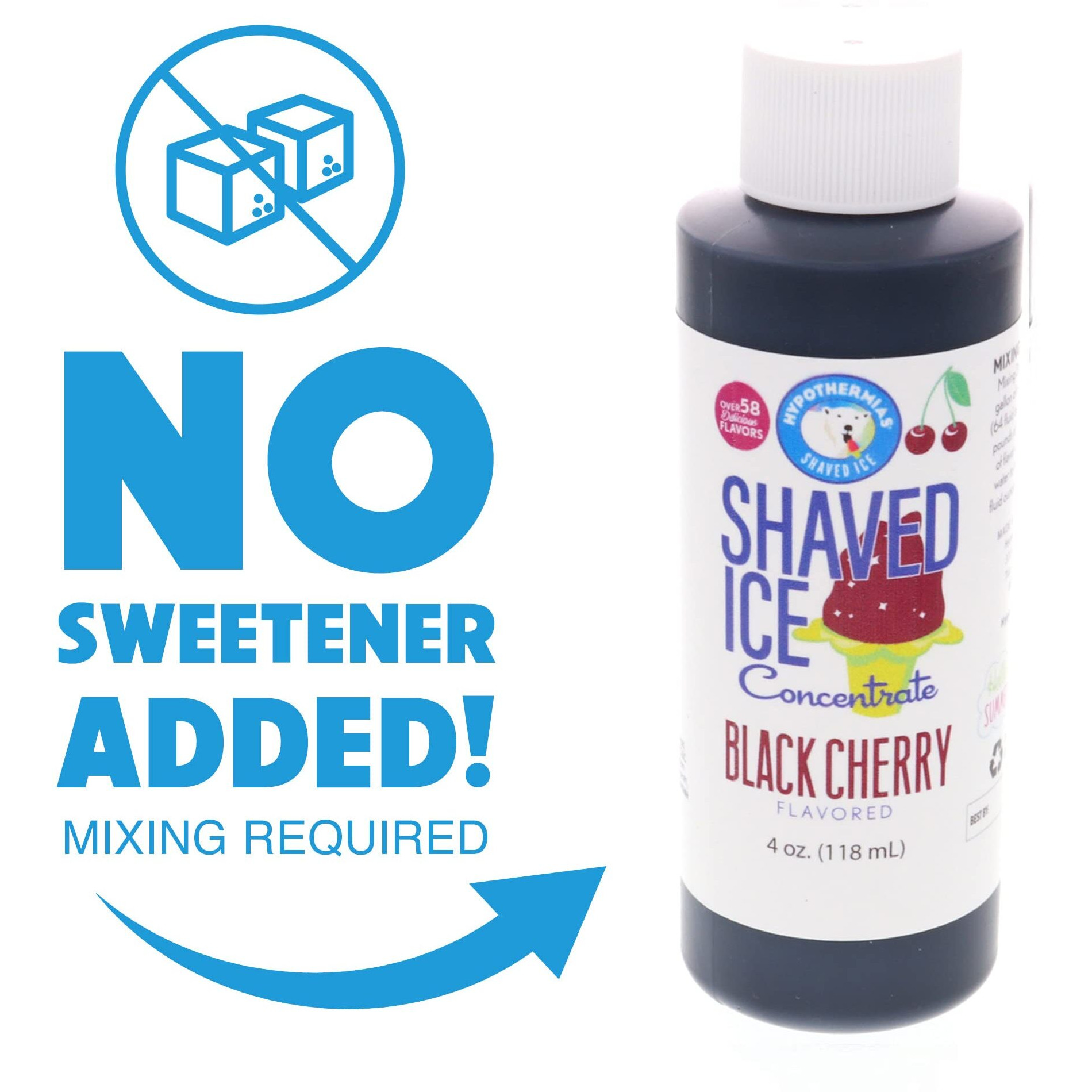 Hypothermias Shaved Ice And Snow Cone Syrup Unsweetened Flavor Concentrate - 4 Fl. Oz - Makes 1 Gallon Of Ready To Use Syrup - Black Cherry - Must Add Filtered Water And Sweetener