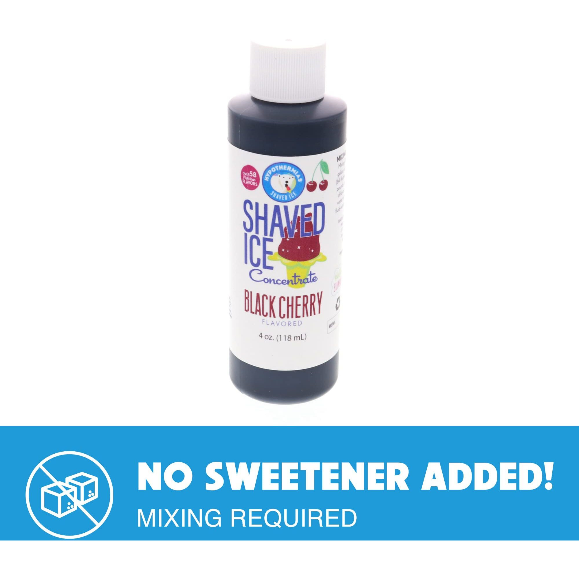 Hypothermias Shaved Ice And Snow Cone Syrup Unsweetened Flavor Concentrate - 4 Fl. Oz - Makes 1 Gallon Of Ready To Use Syrup - Black Cherry - Must Add Filtered Water And Sweetener
