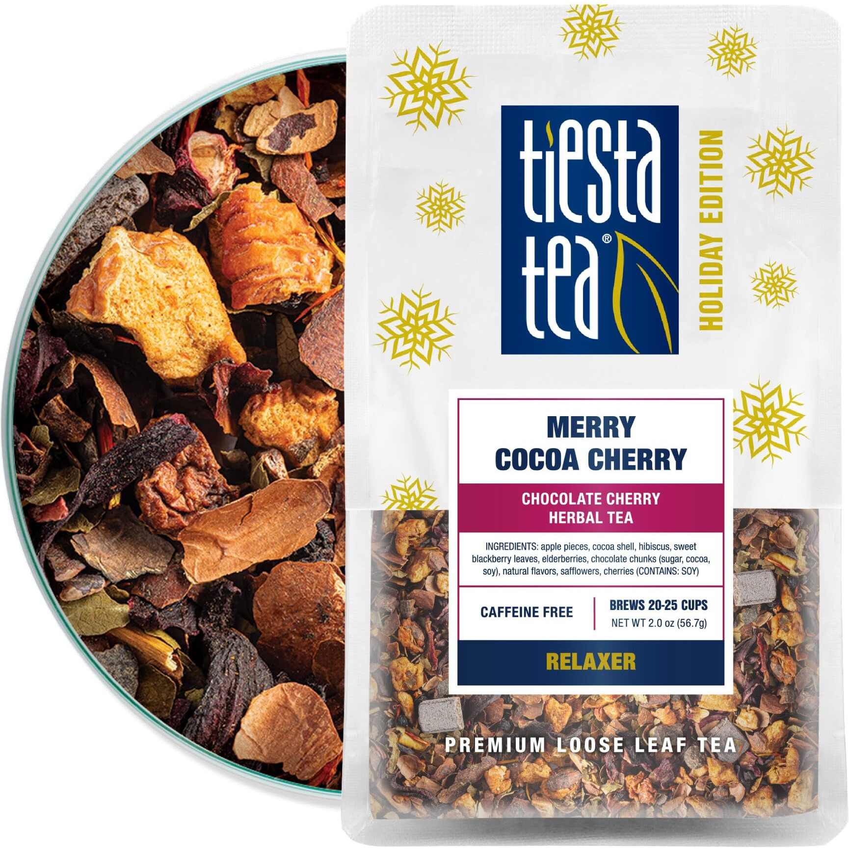 Tiesta Tea - Merry Cocoa Cherry | Chocolate Cherry Herbal Tea | Premium Loose Leaf Tea Blend | Non Caffeinated Holiday Teas | Make Hot Or Iced Tea & Brews Up To 25 Cups - 2 Ounce Resealable Pouch