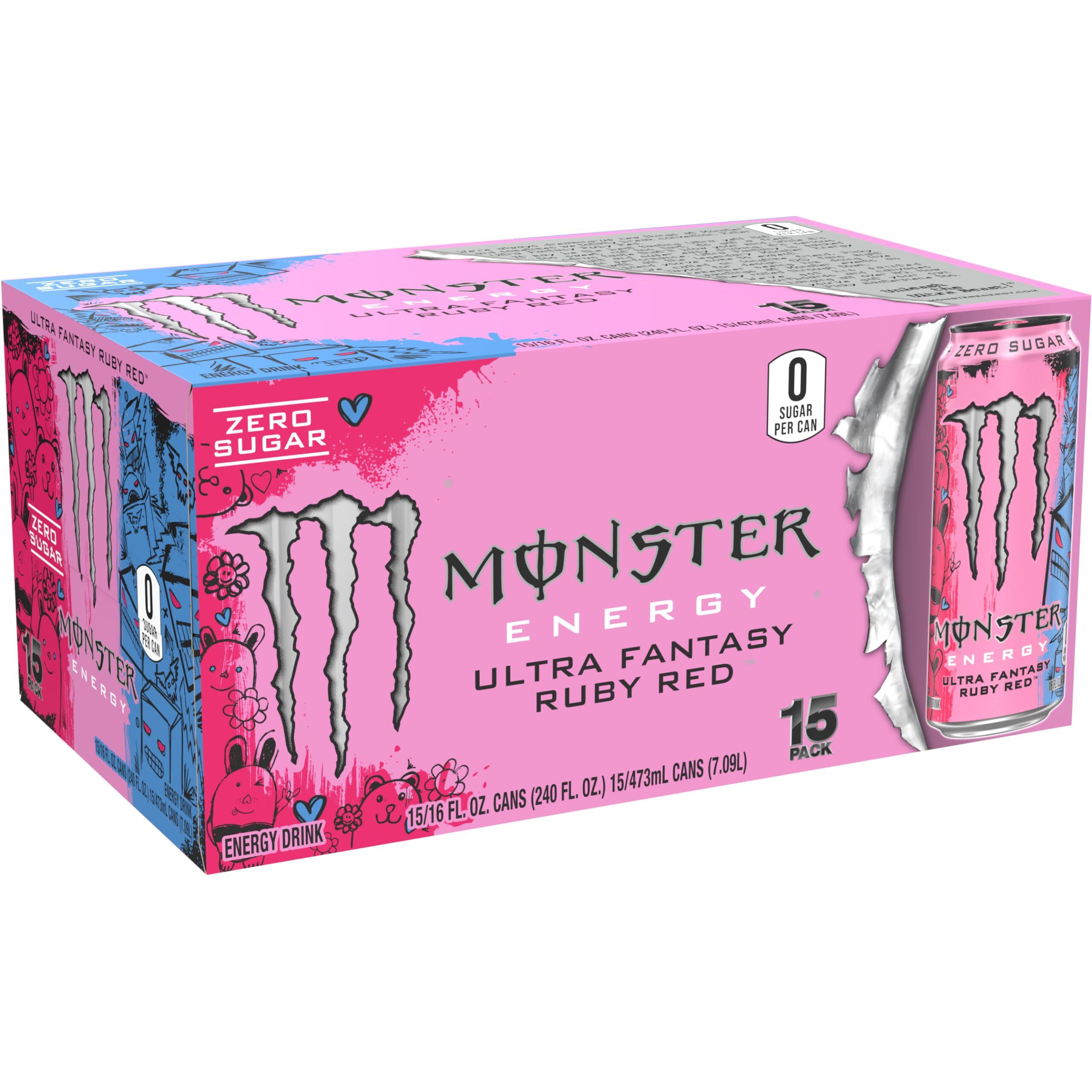Monster Energy Ultra Fantasy Ruby Red, Sugar Free Energy Drink, 16 Ounce (Pack Of 15)