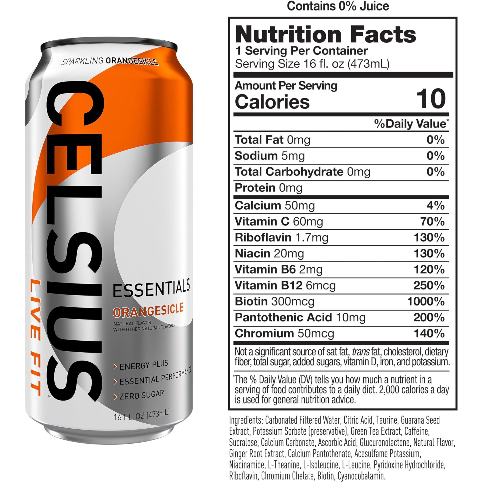 Celsius Essentials, Sparkling Orangesicle, Performance Energy Drink 16 Fl Oz (Pack Of 12)