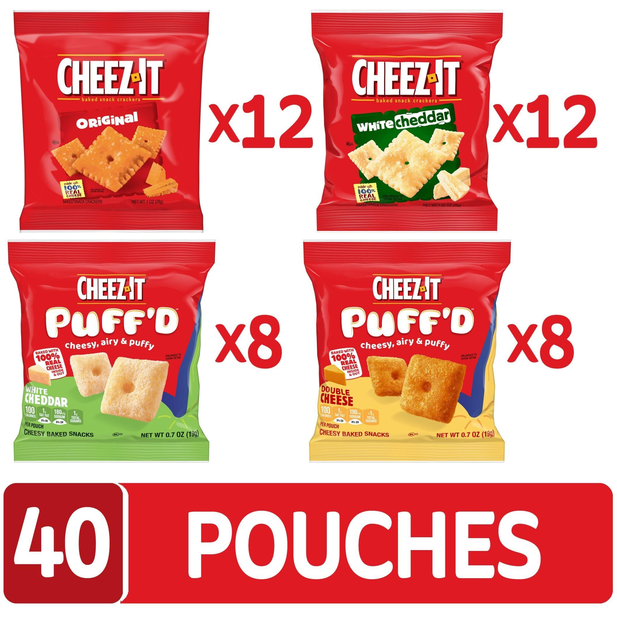 Cheez-It Cheese Crackers, Baked Snack Crackers, Lunch Snacks, Variety Pack (40 Pouches)