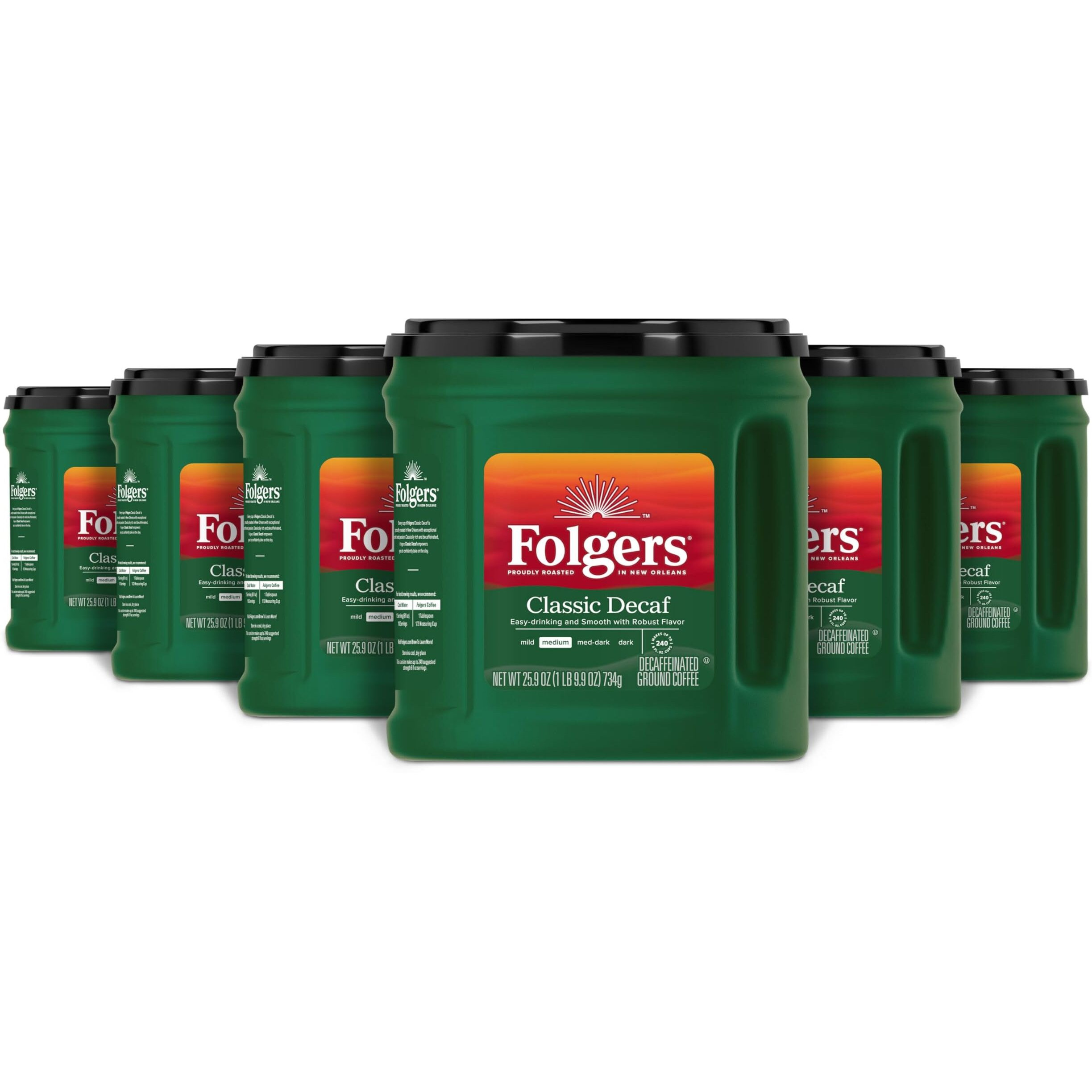Folgers Classic Decaf Medium Roast Ground Coffee, 25.9 Ounces (Pack Of 6)