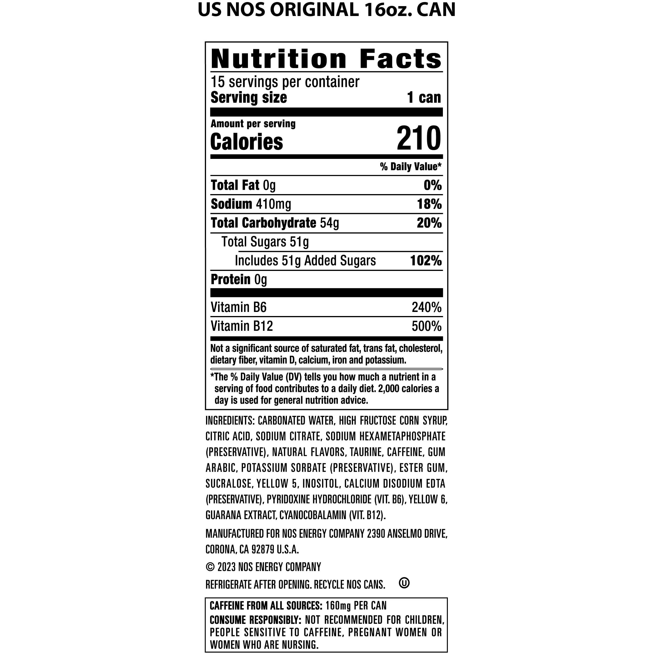 Nos Original High Performance Energy Drink. 16 Fl Oz (Pack Of 15)